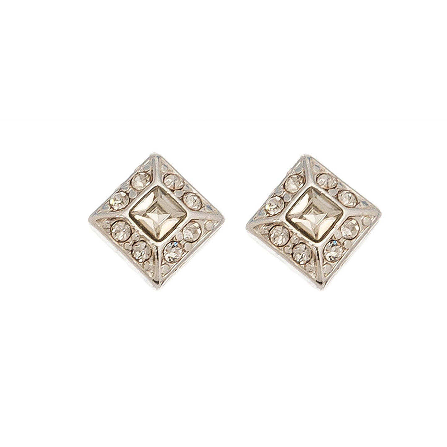 Silver Square Crystal Stone Earrings