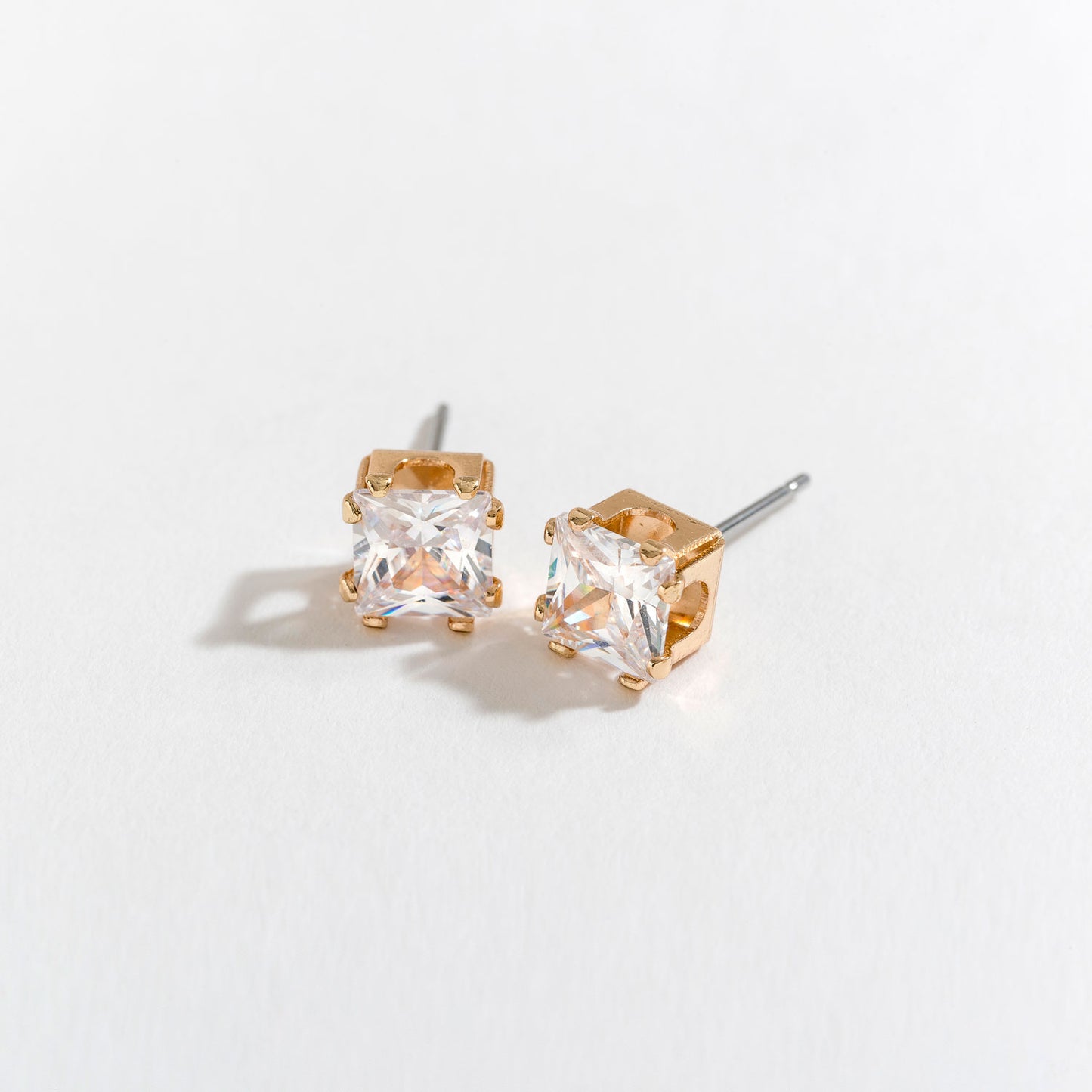 6mm Square Cubic Zirconia Stud Earrings