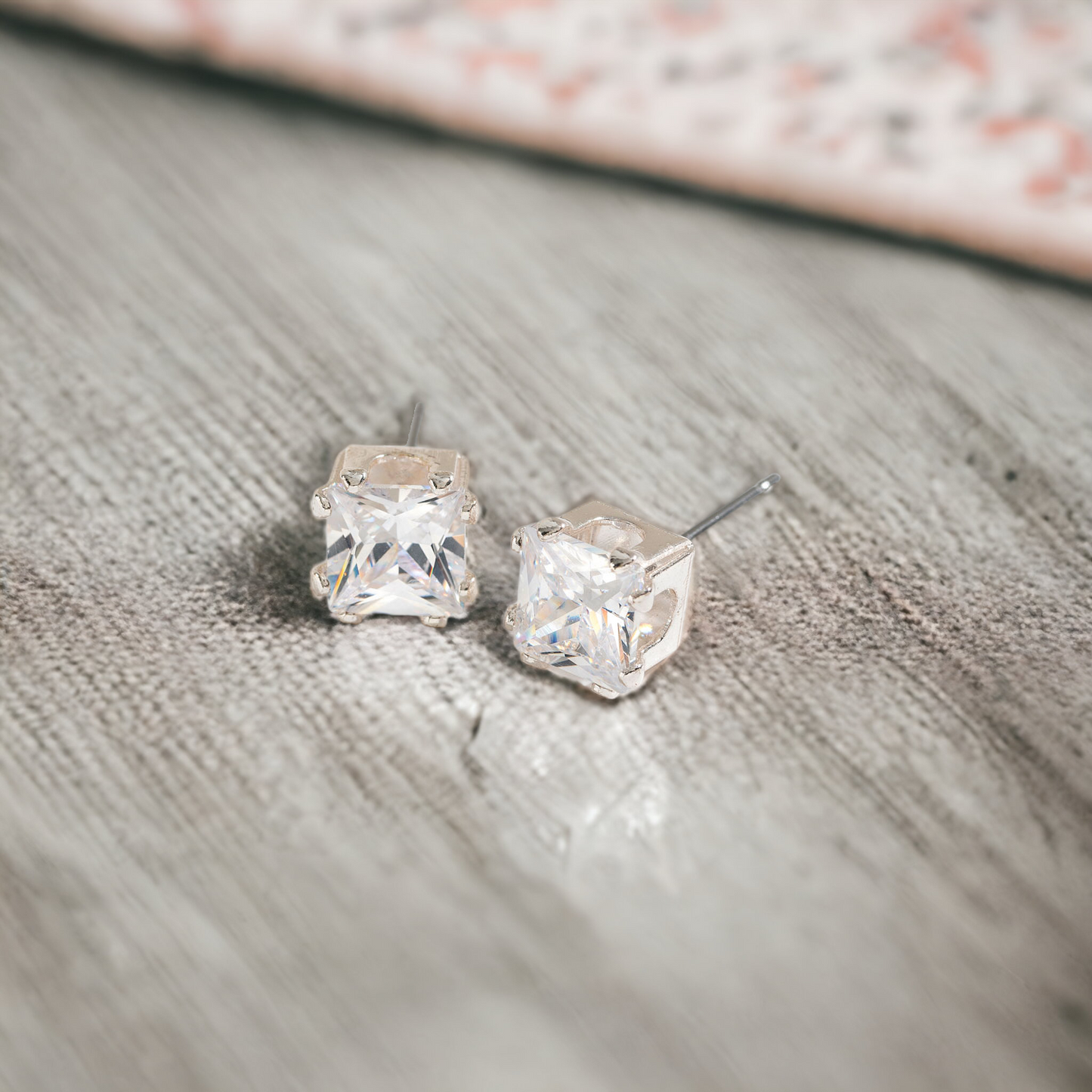 6mm Square Cubic Zirconia Stud Earrings