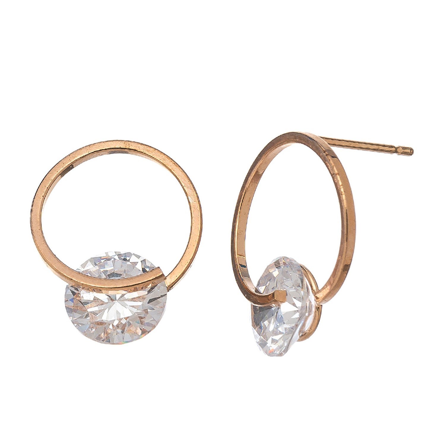 Cubic Zirconia Circle Frame Stud Earrings