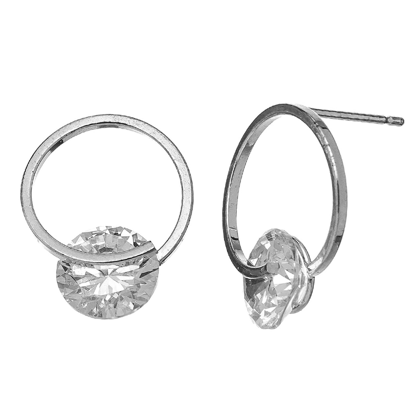 Cubic Zirconia Circle Frame Stud Earrings