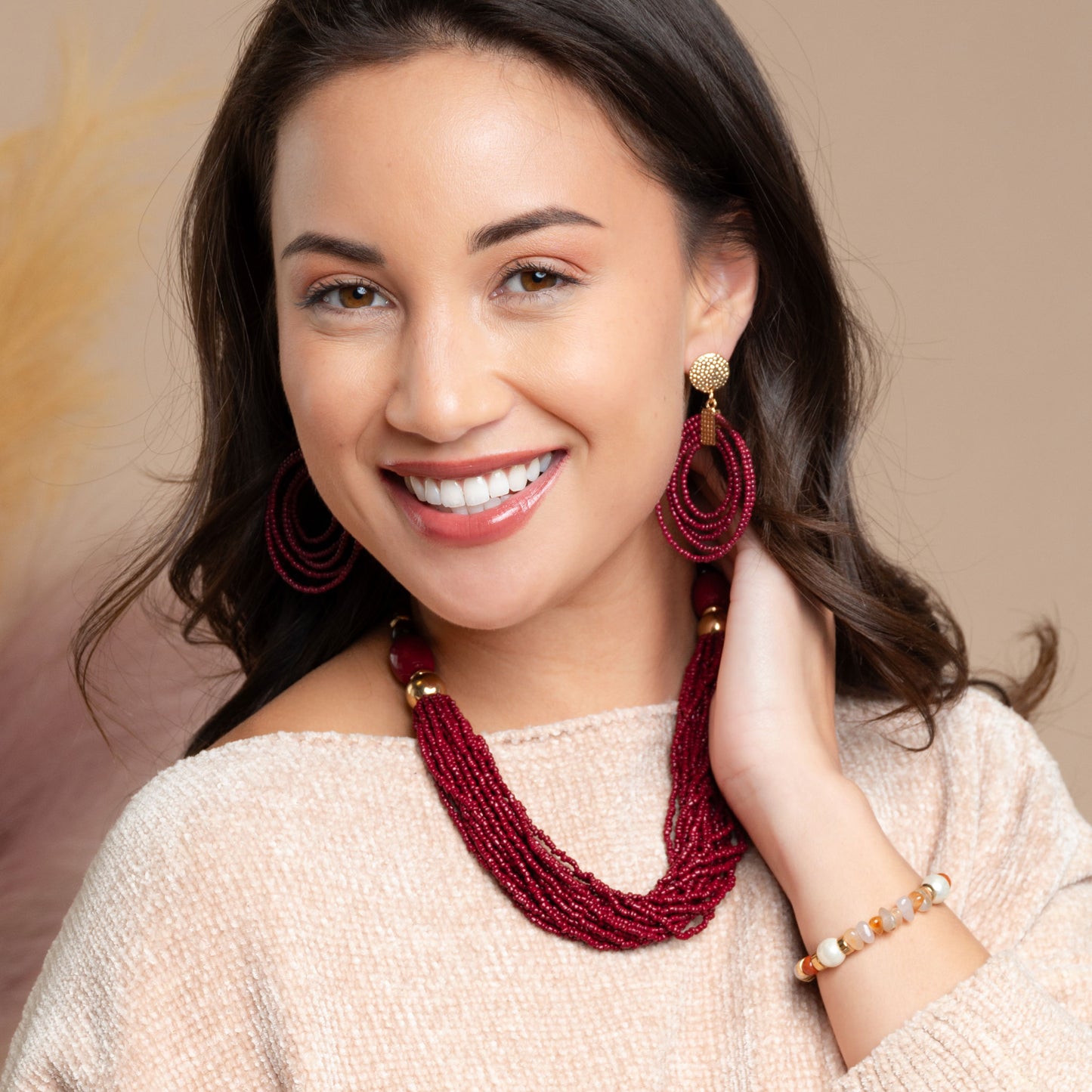 Marise Cabernet Hoop Seed Bead Earrings