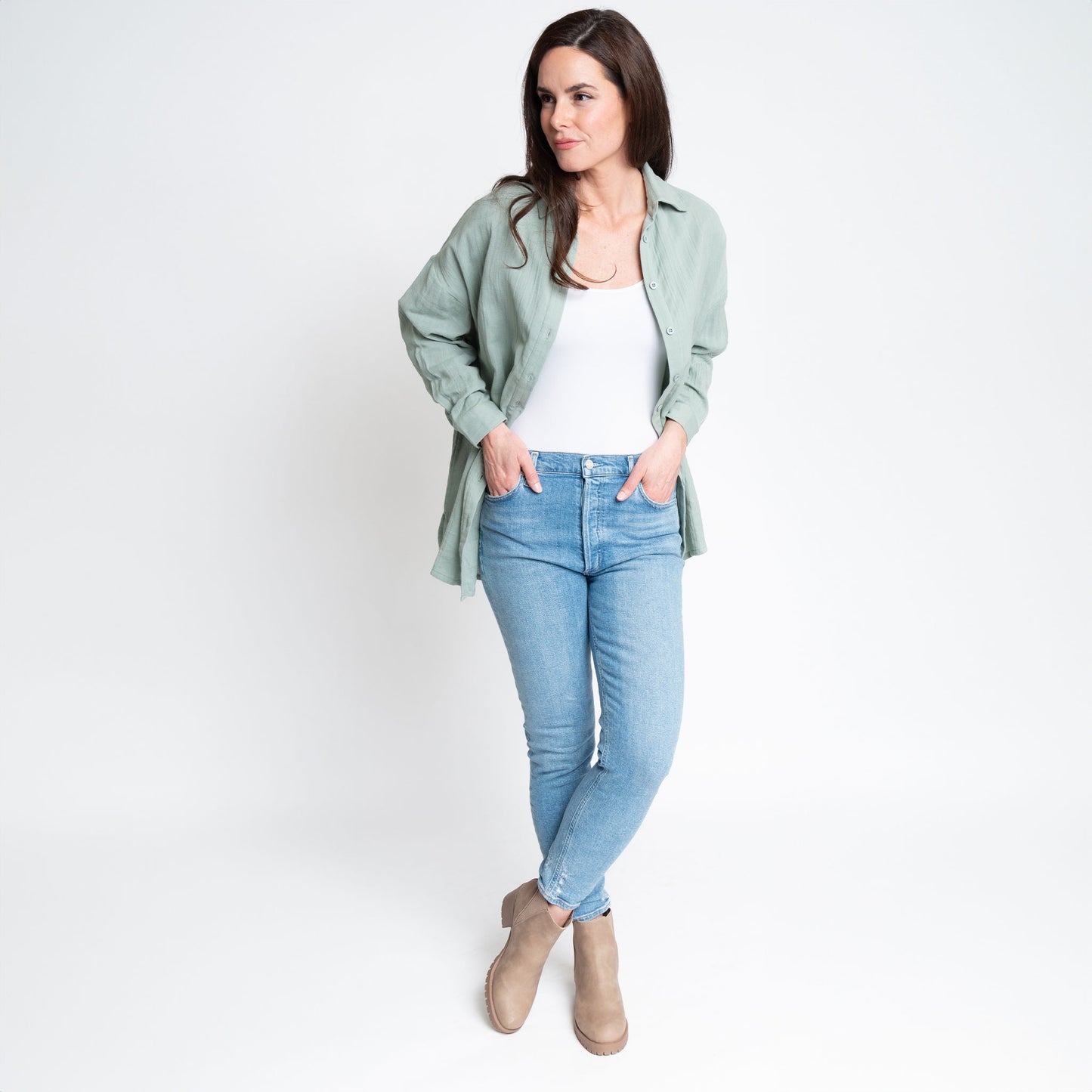 Aaliyah Gauze Long Sleeve Button Up Top