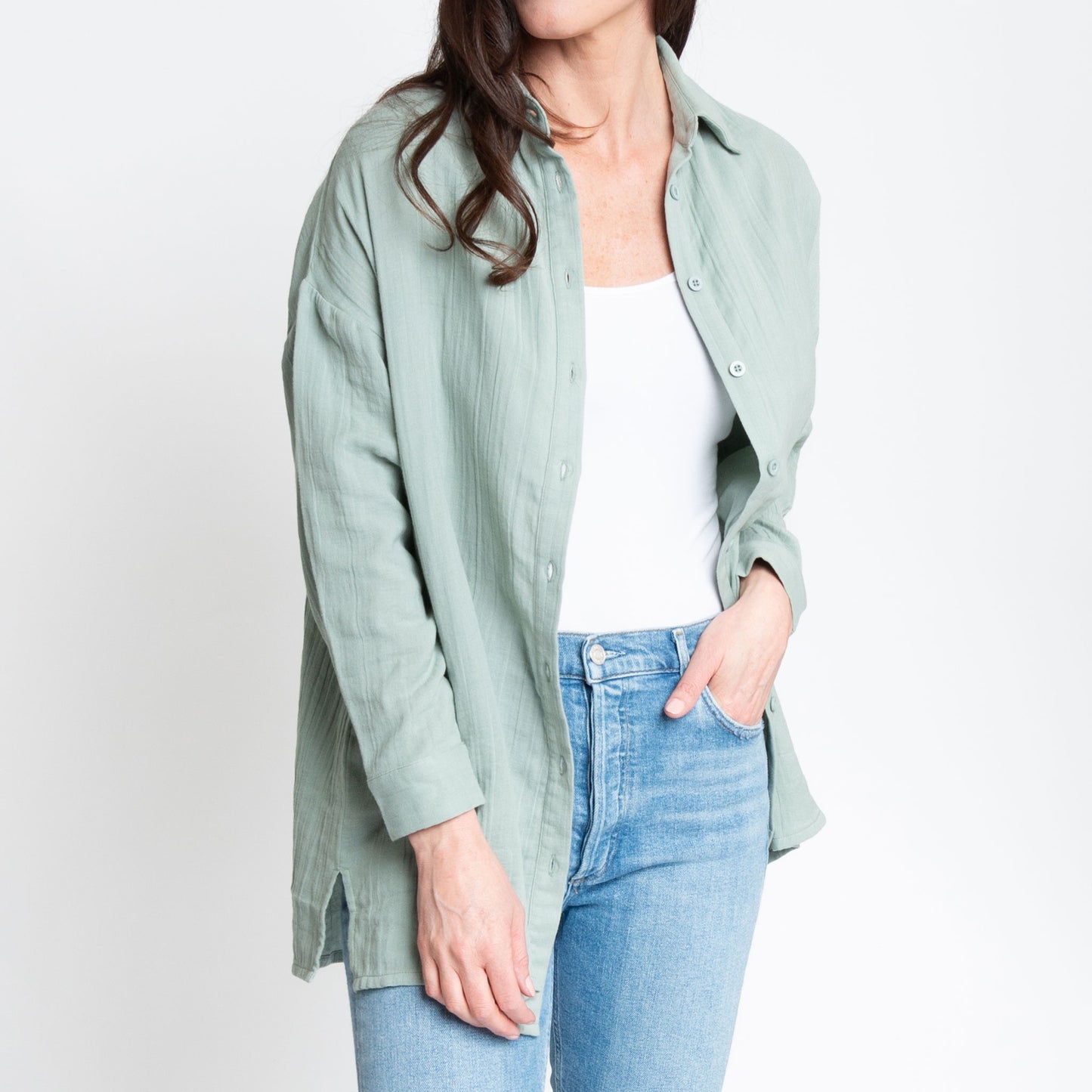 Aaliyah Gauze Long Sleeve Button Up Top