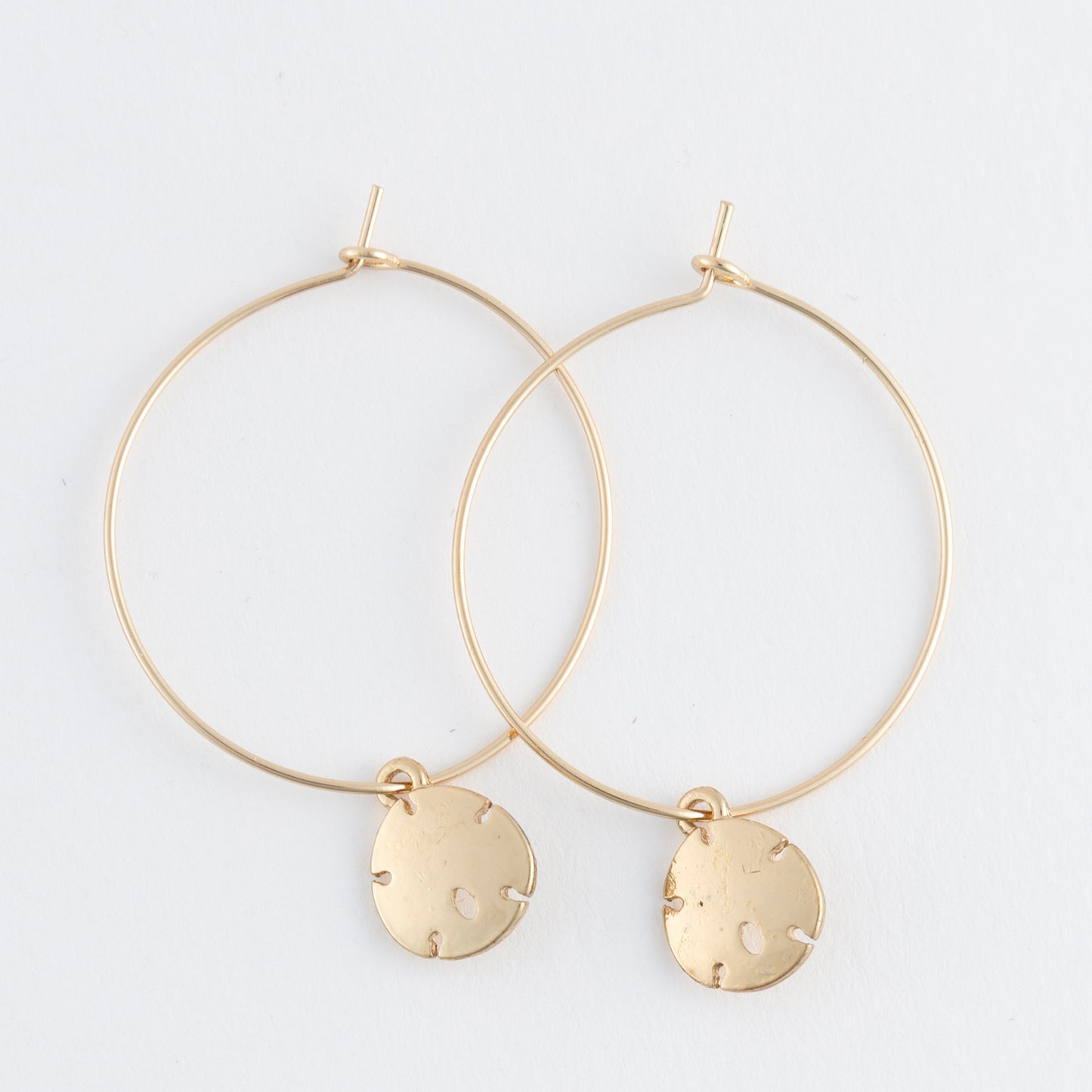 Dainty Sand Dollar Charm Hoop Earrings