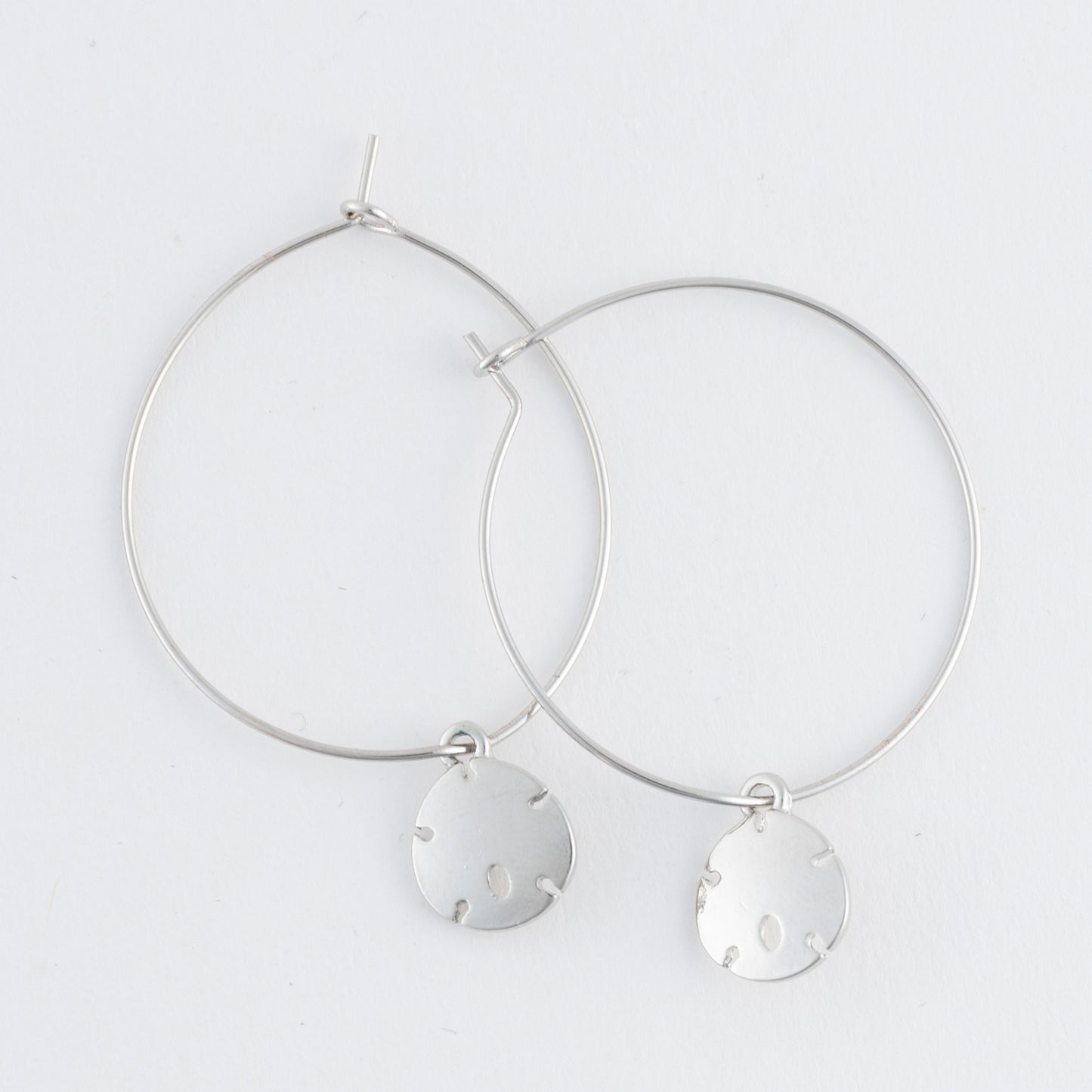 Dainty Sand Dollar Charm Hoop Earrings