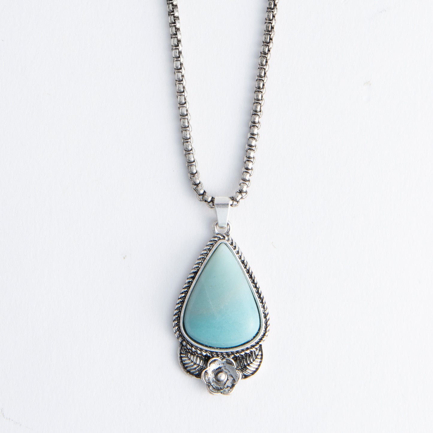 Pippa Genuine Amazonite Stone Flower 20" Pendant Necklace