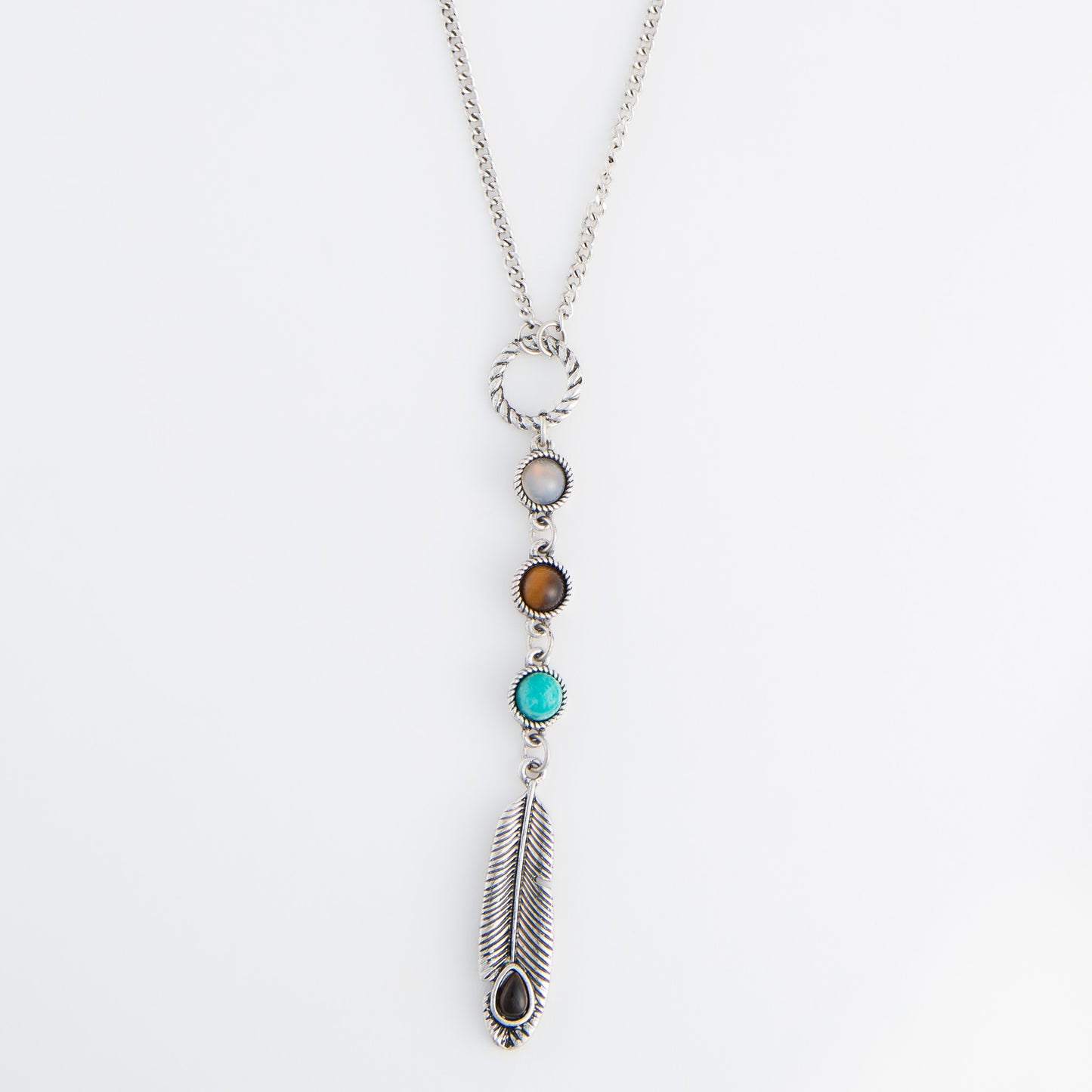 Stevie Beaded Feather Charm 18" Pendant Necklace