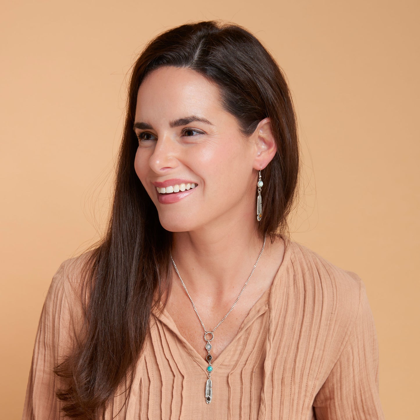 Stevie Beaded Feather Charm 18" Pendant Necklace