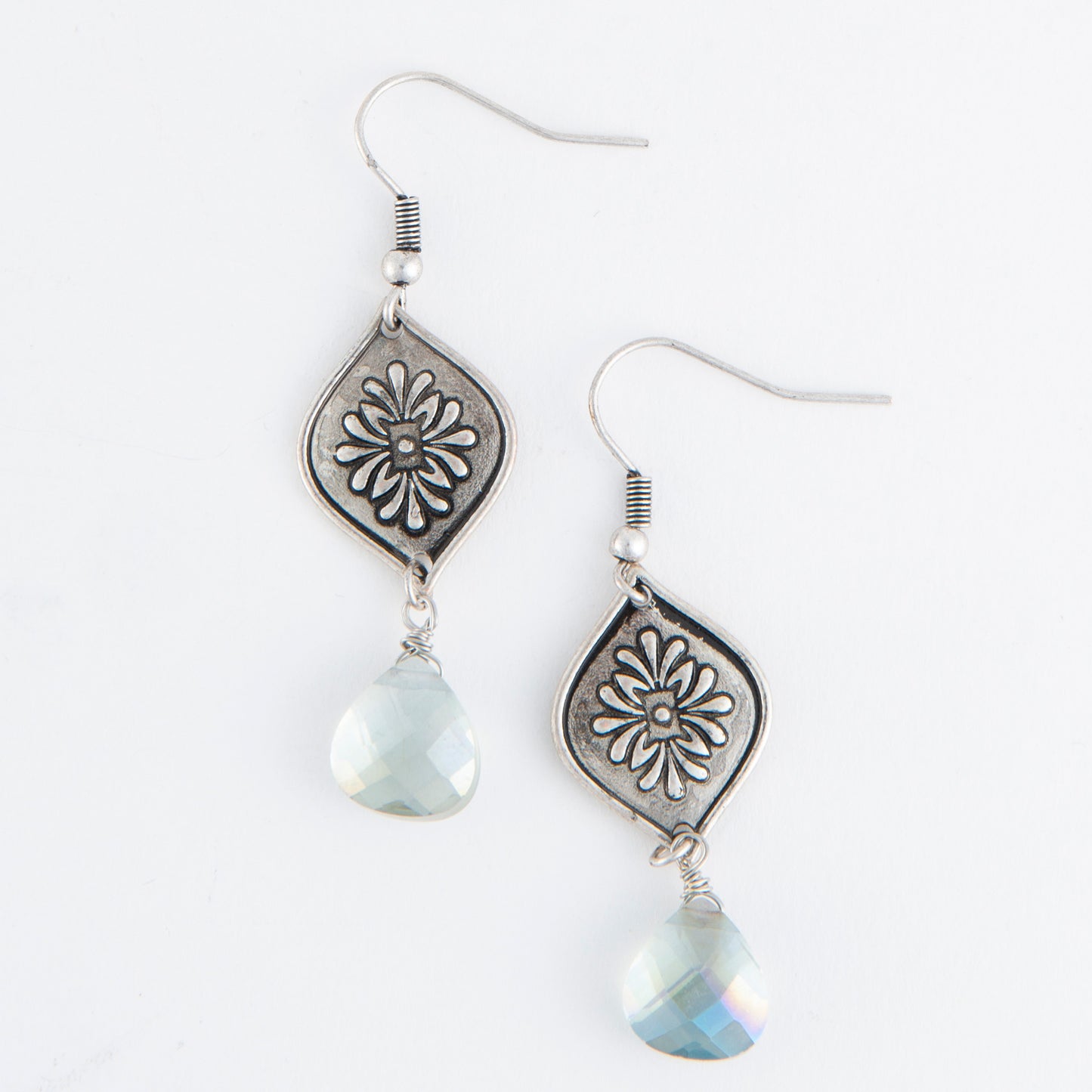 Wild Spirit Faceted Bead Silver Flower Earrings