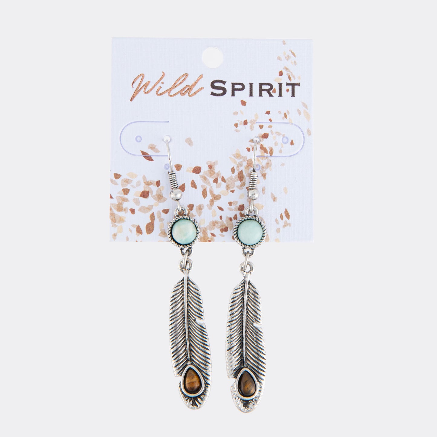 Wild Spirit Genuine Stone Silver Feather Pendant Earrings