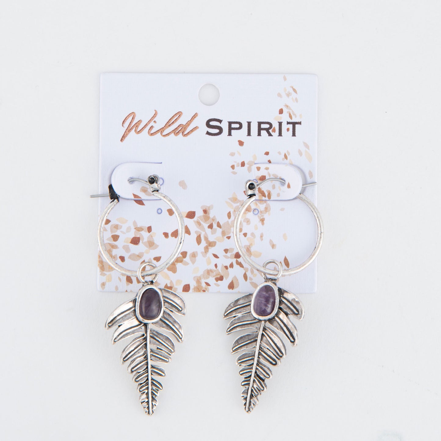 Wild Spirit Amethyst Silver Leaf Hoop Earrings