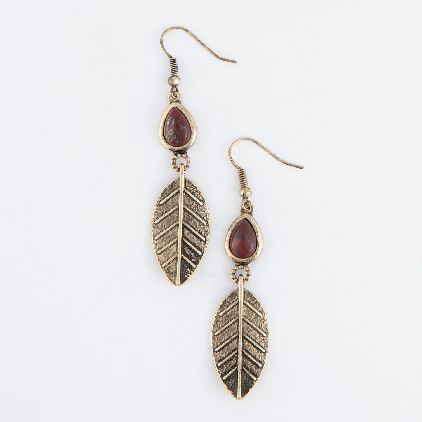 Wild Spirit Rainbow Jasper Gold Leaf Drop Earrings