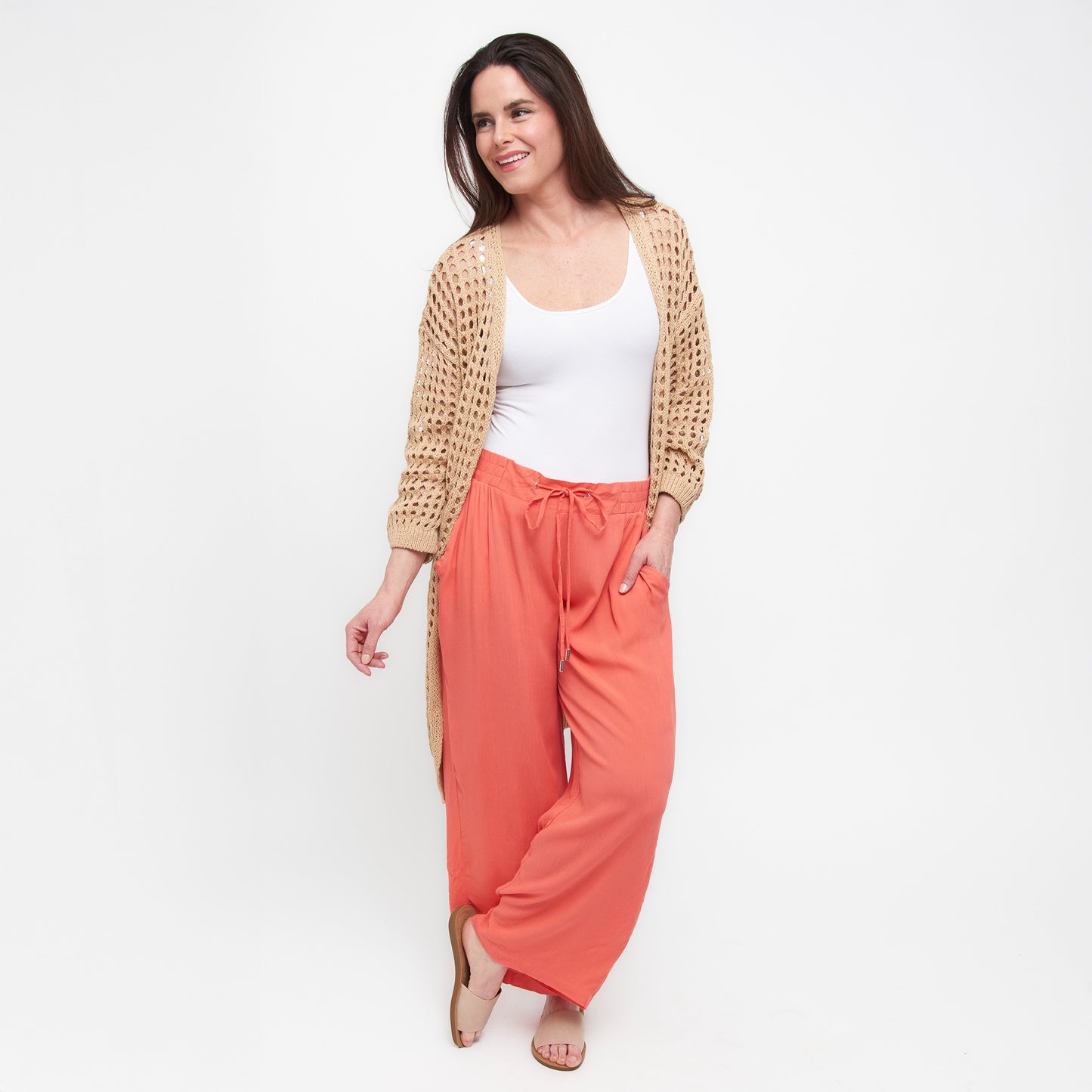 Nika Lightweight Crepe Wide Leg Drawstring Pants