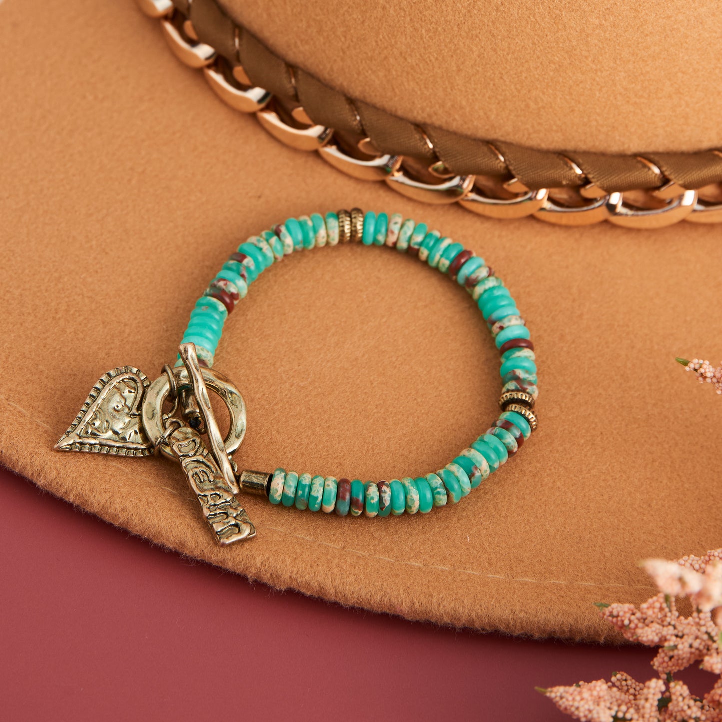 Wild Spirit Wyatt Turquoise Heart Charm Toggle Bracelet