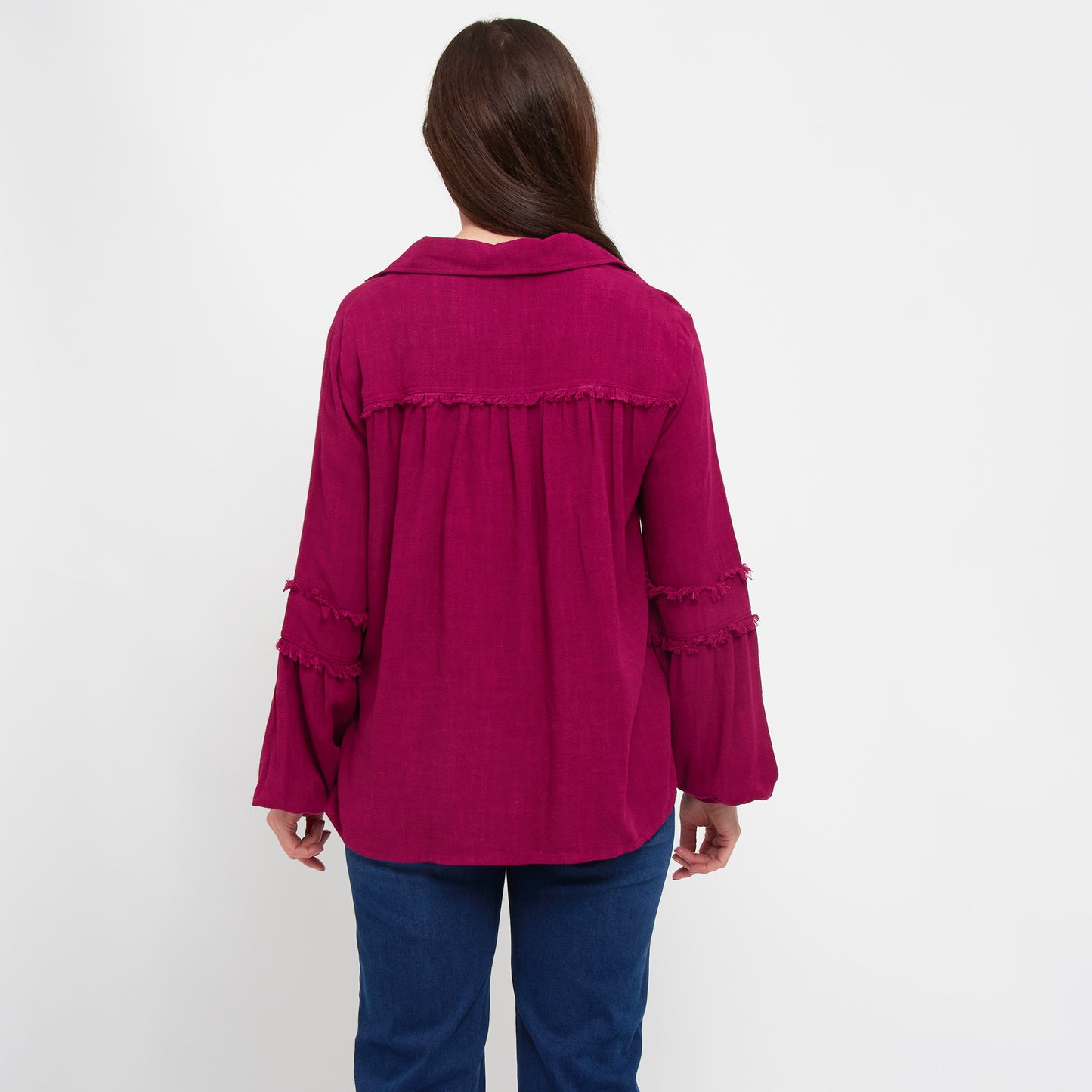 Blayke Collard V-Neck Long Sleeve Babydoll Blouse