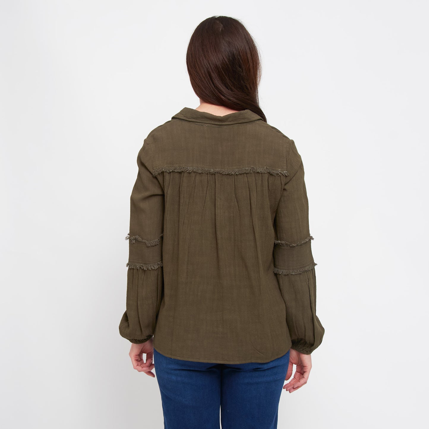Blayke Collard V-Neck Long Sleeve Babydoll Blouse