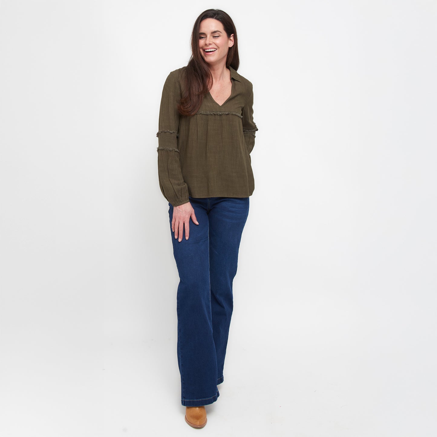 Blayke Collard V-Neck Long Sleeve Babydoll Blouse