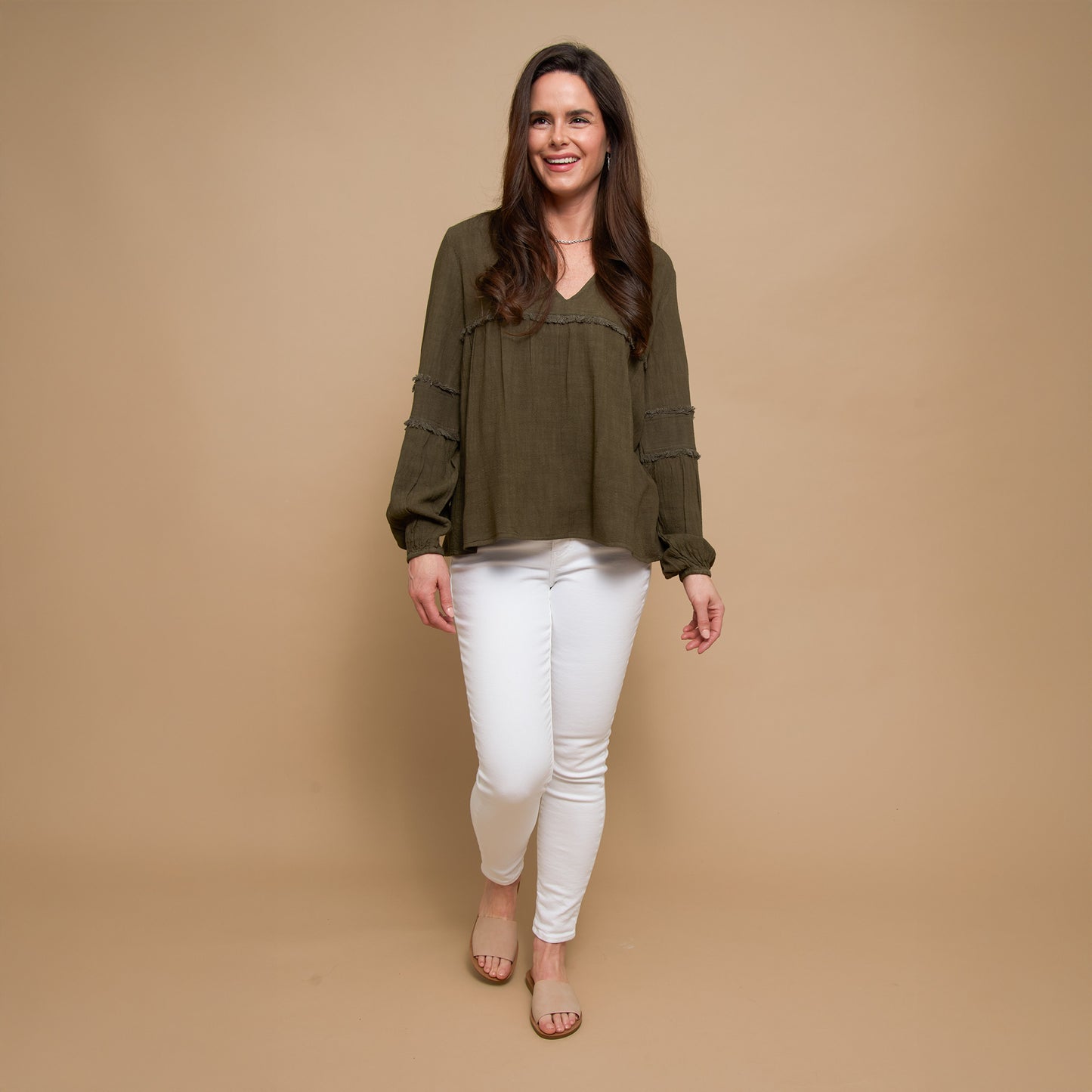 Blayke Collard V-Neck Long Sleeve Babydoll Blouse