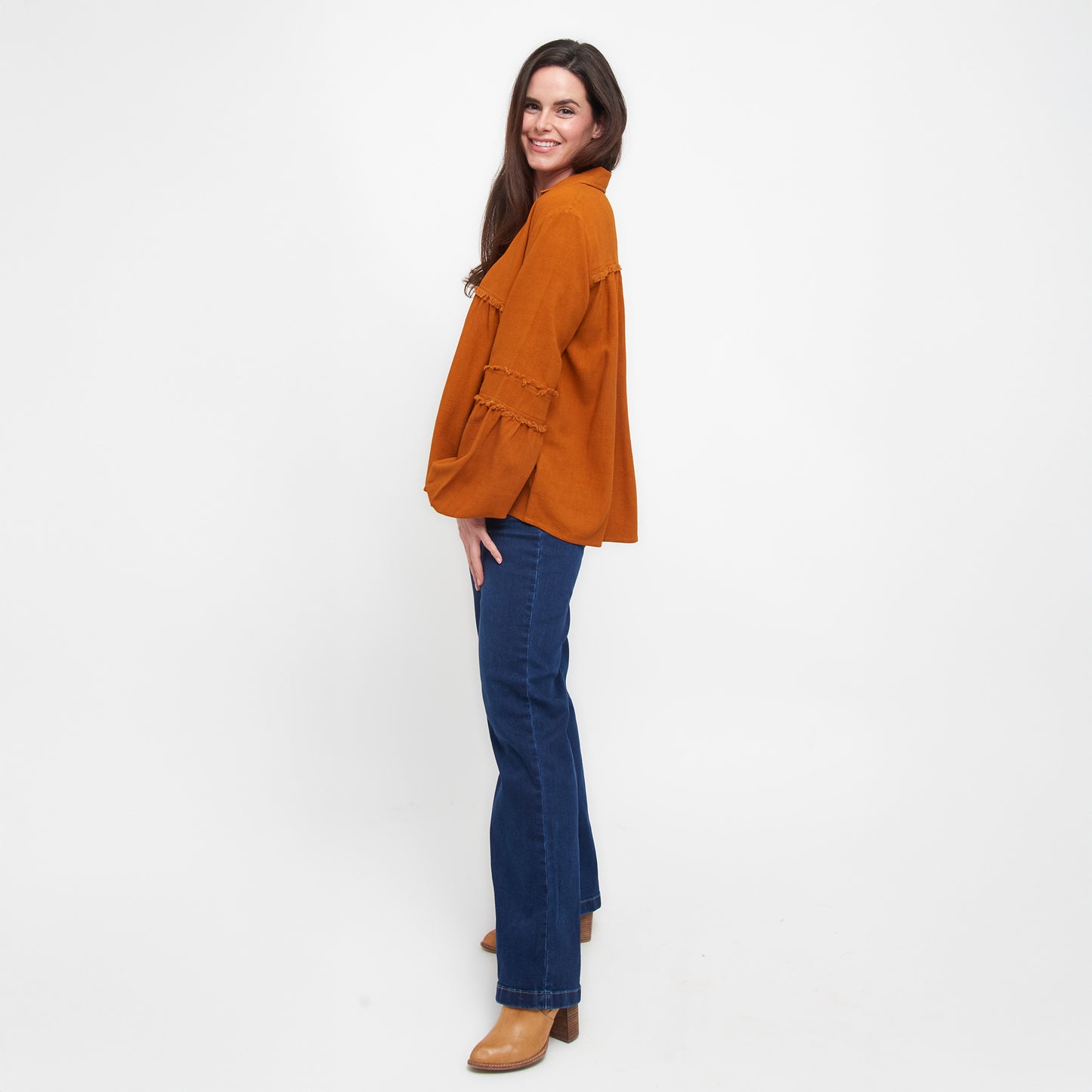 Blayke Collard V-Neck Long Sleeve Babydoll Blouse