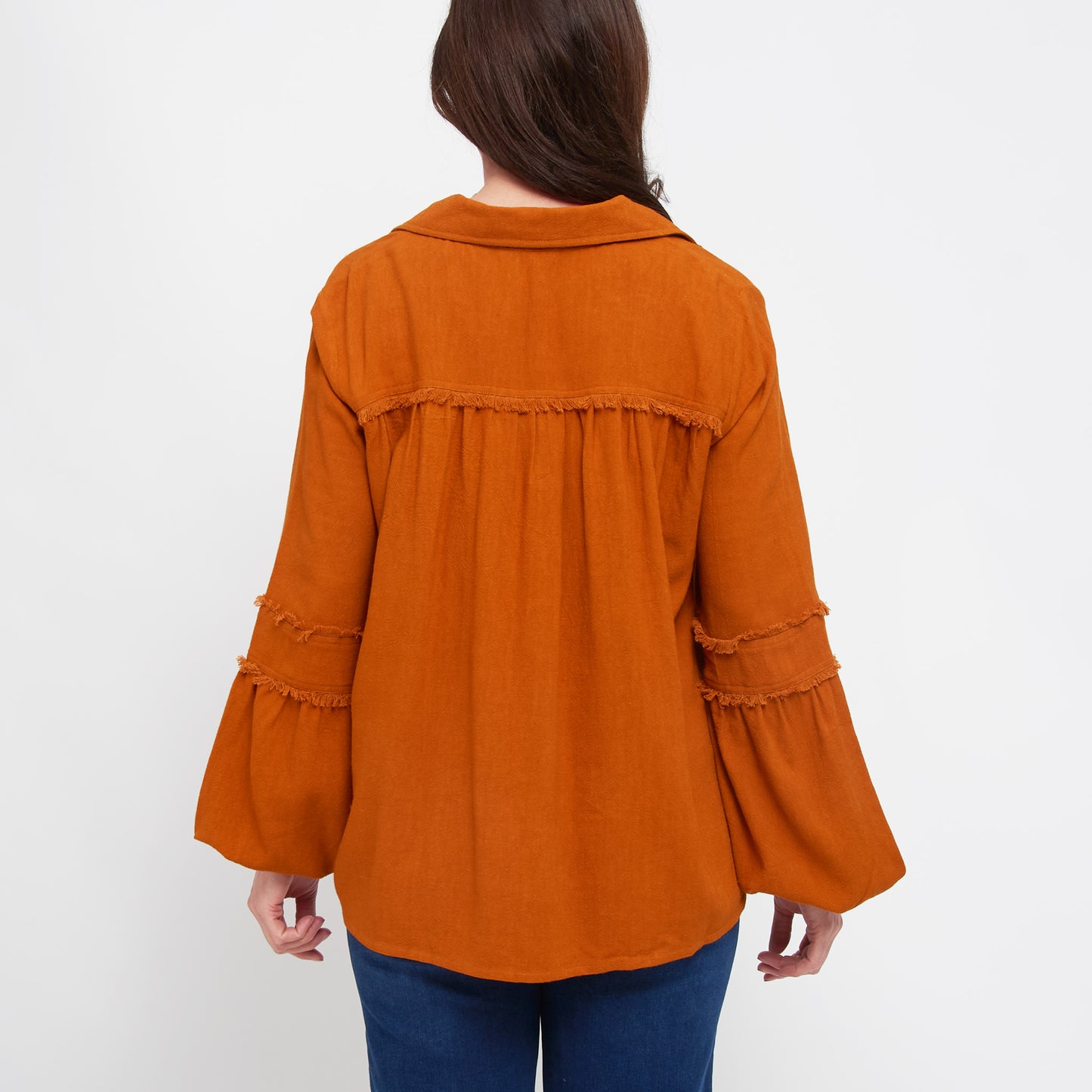 Blayke Collard V-Neck Long Sleeve Babydoll Blouse