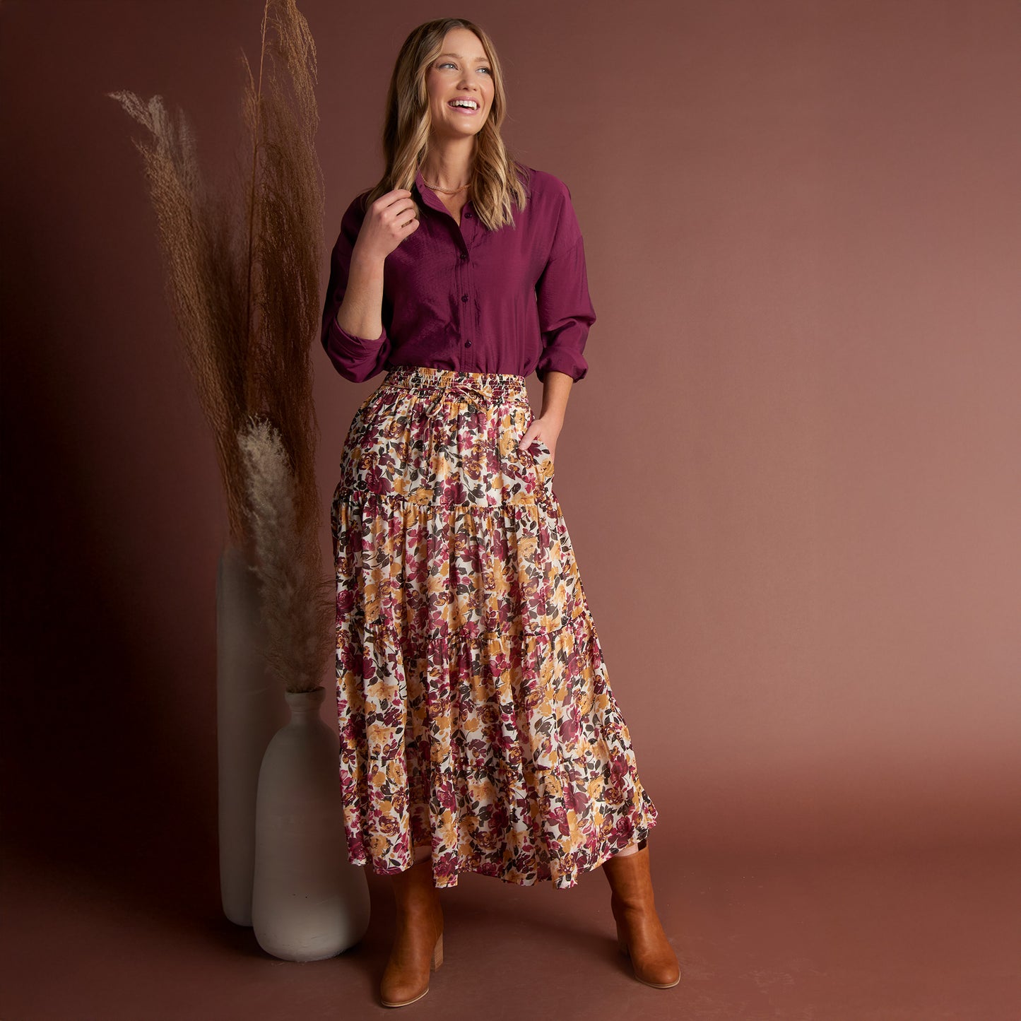 Hazel Georgette Tiered Maxi Skirt