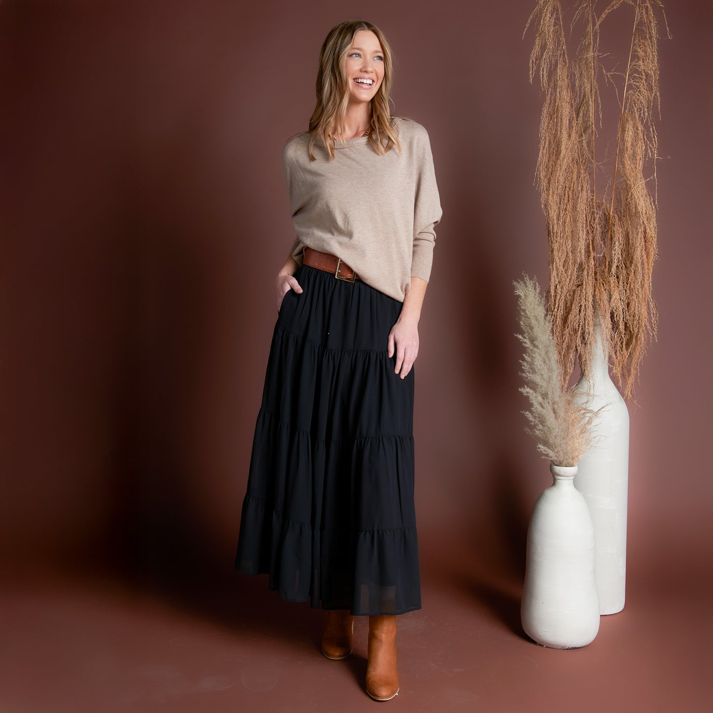Hazel Georgette Tiered Maxi Skirt