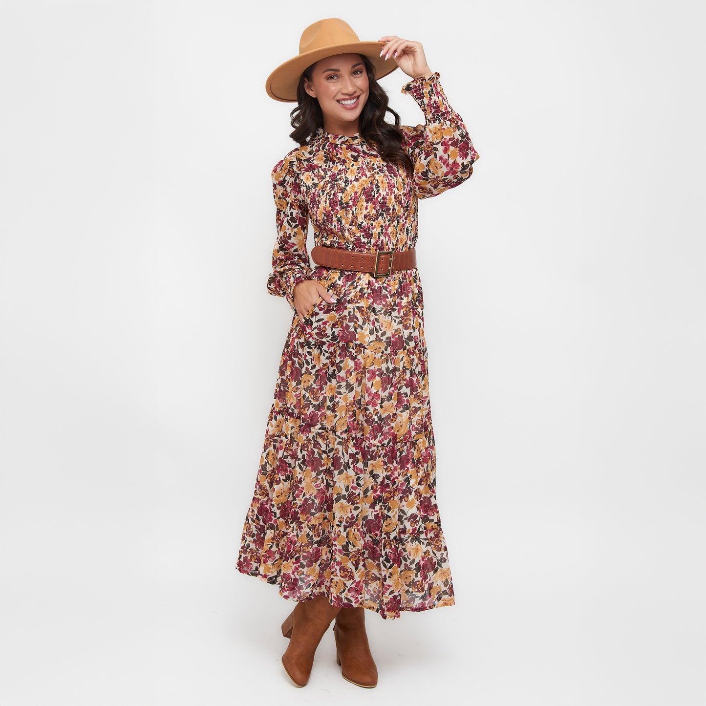 Hazel Smocked Georgette Long Sleeve Blouse