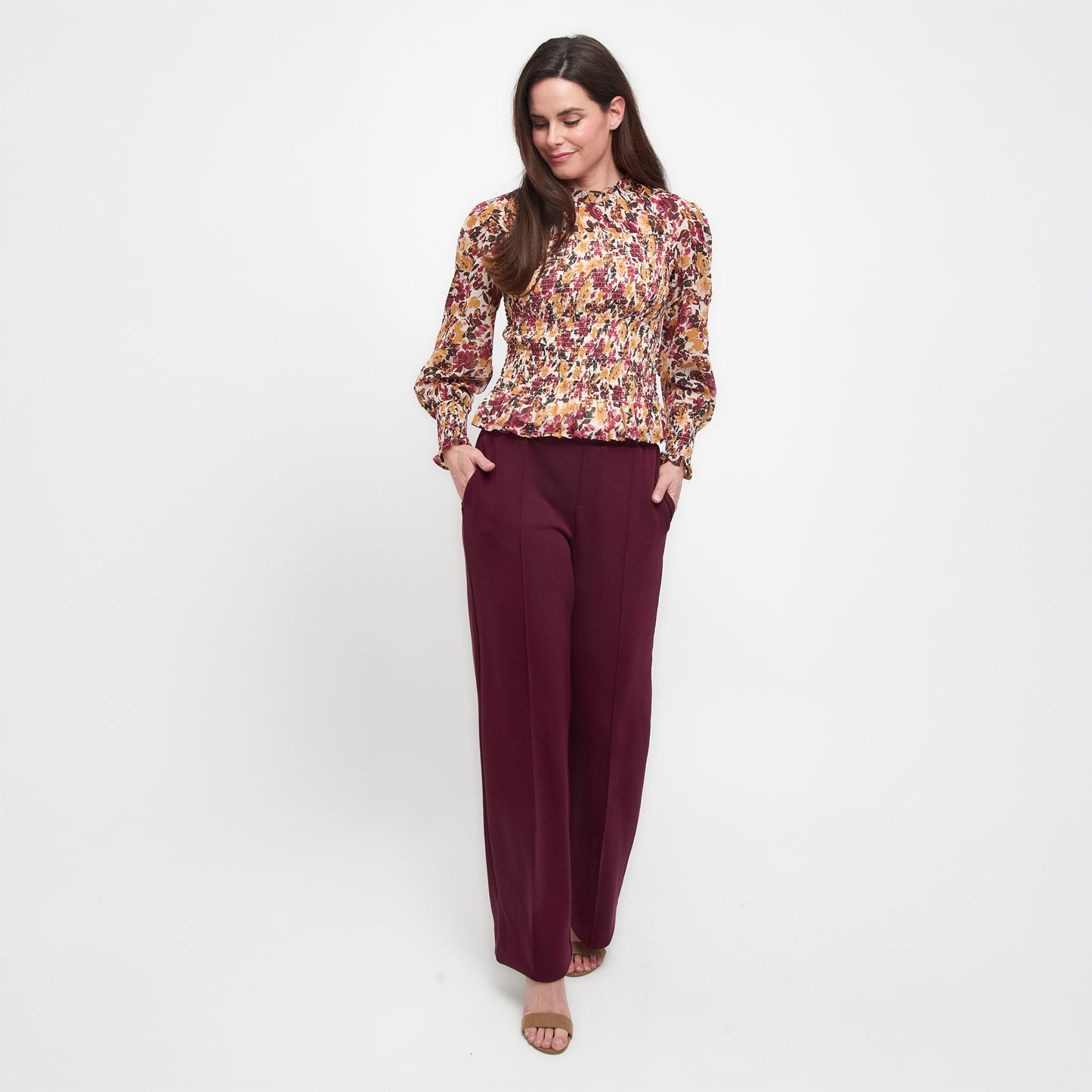 Hazel Smocked Georgette Long Sleeve Blouse