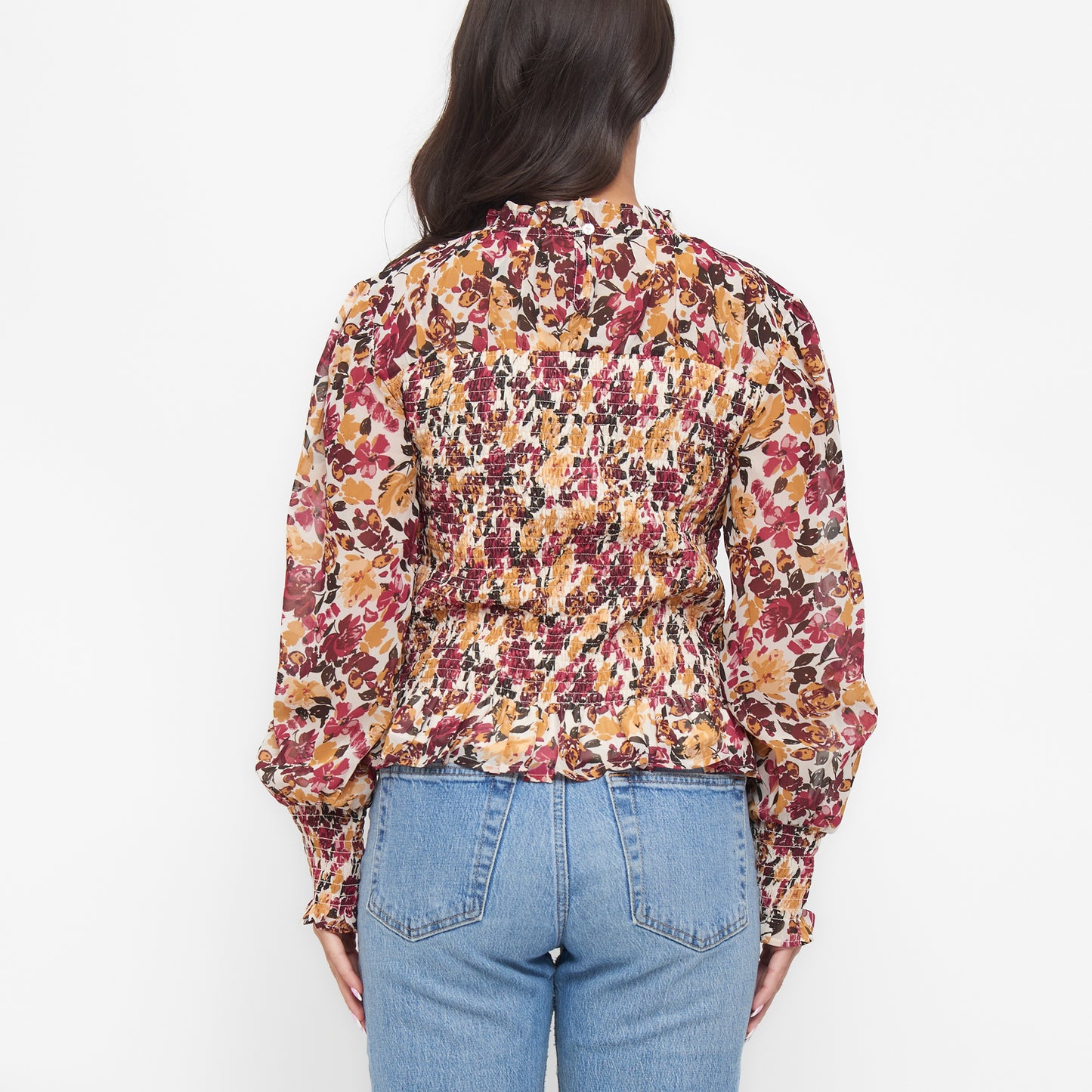 Hazel Smocked Georgette Long Sleeve Blouse