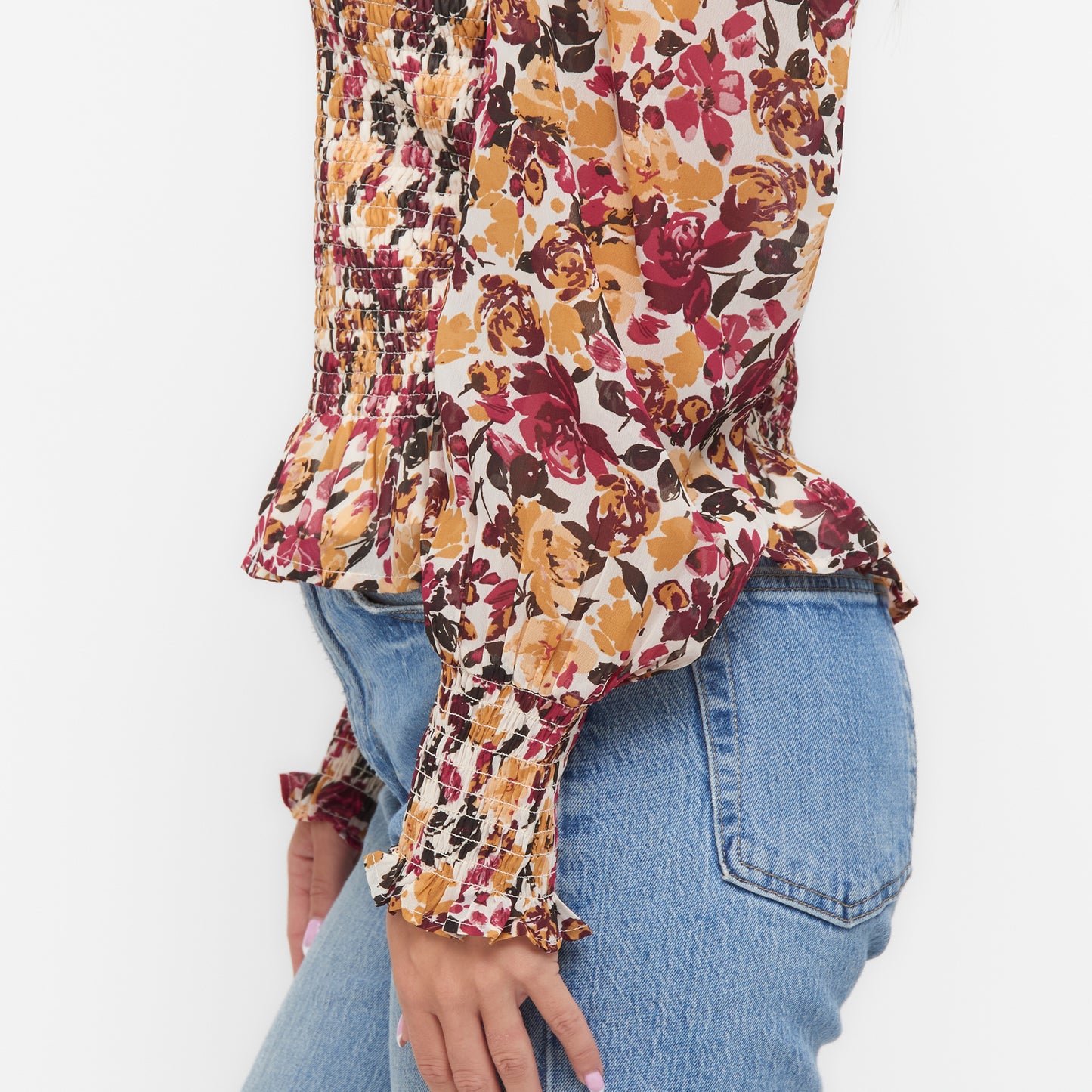 Hazel Smocked Georgette Long Sleeve Blouse