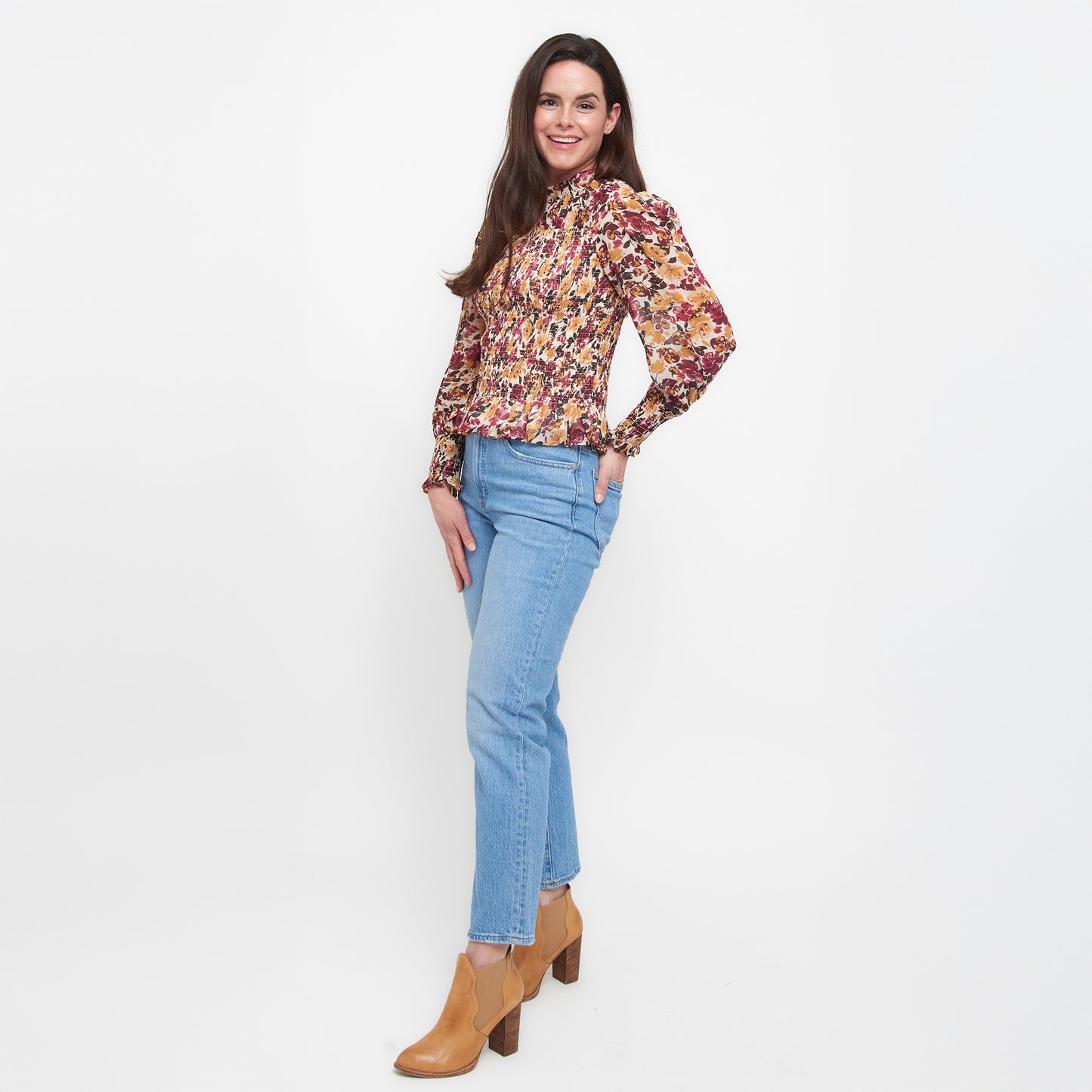 Hazel Smocked Georgette Long Sleeve Blouse