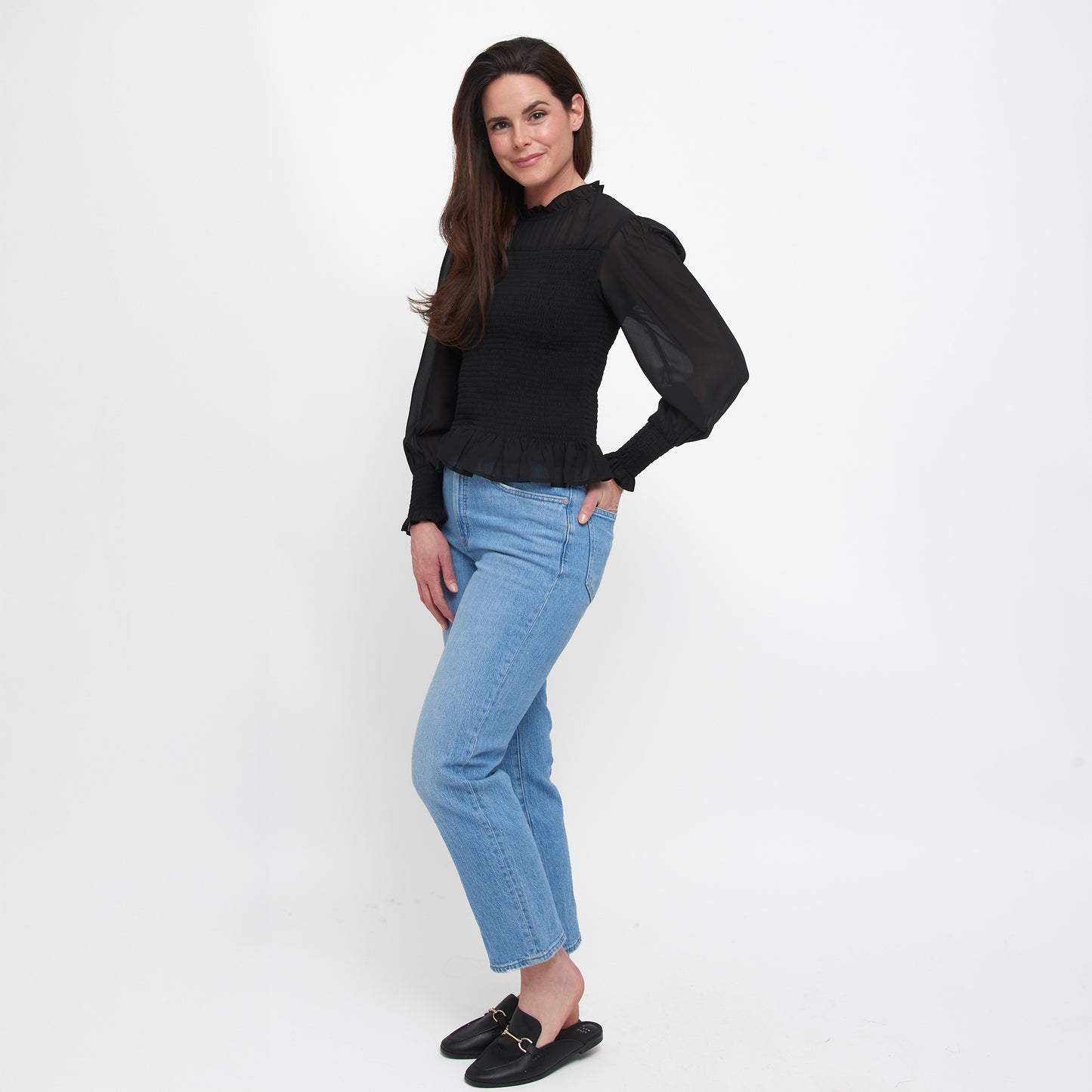 Hazel Smocked Georgette Long Sleeve Blouse