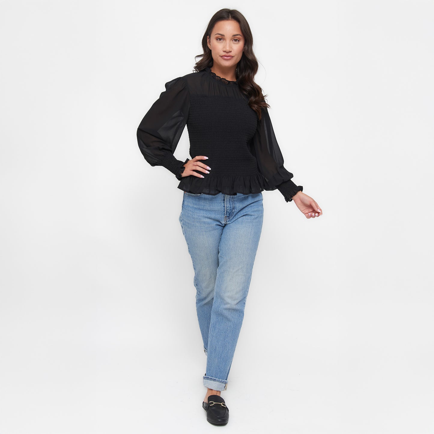 Hazel Smocked Georgette Long Sleeve Blouse