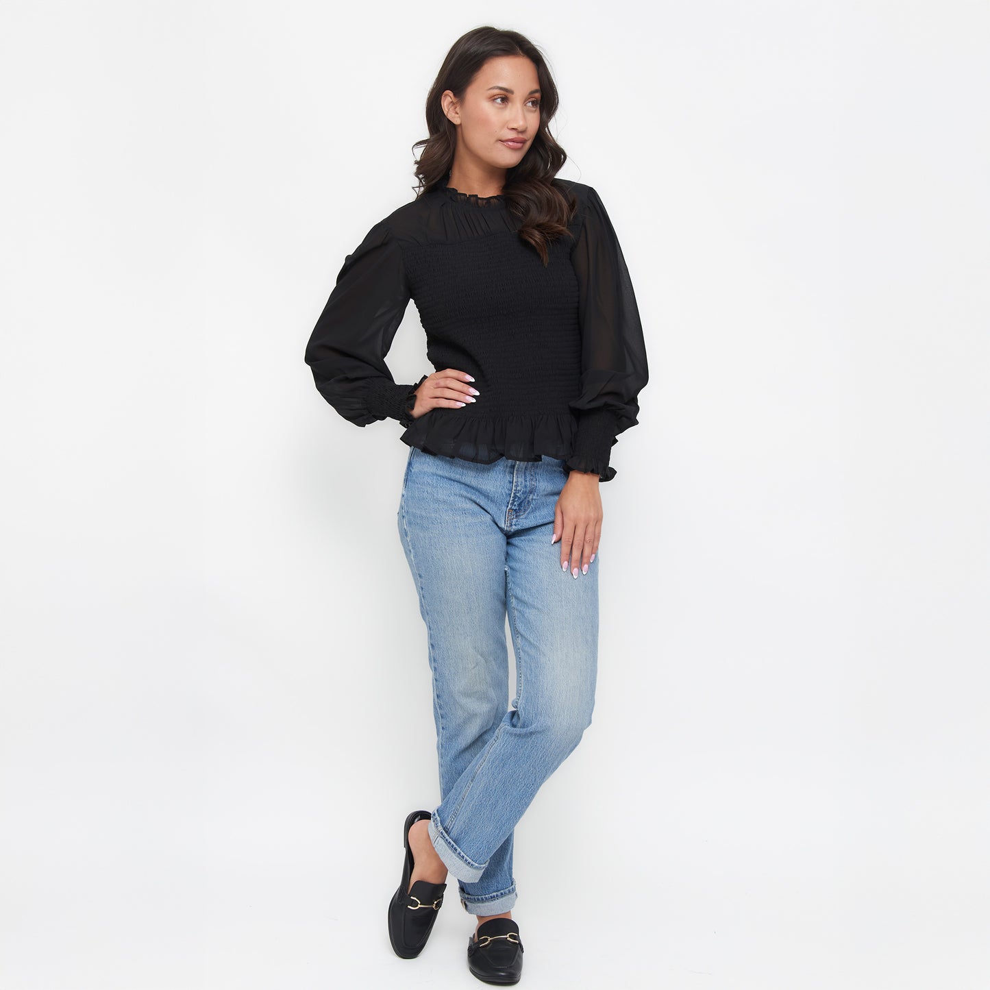 Hazel Smocked Georgette Long Sleeve Blouse