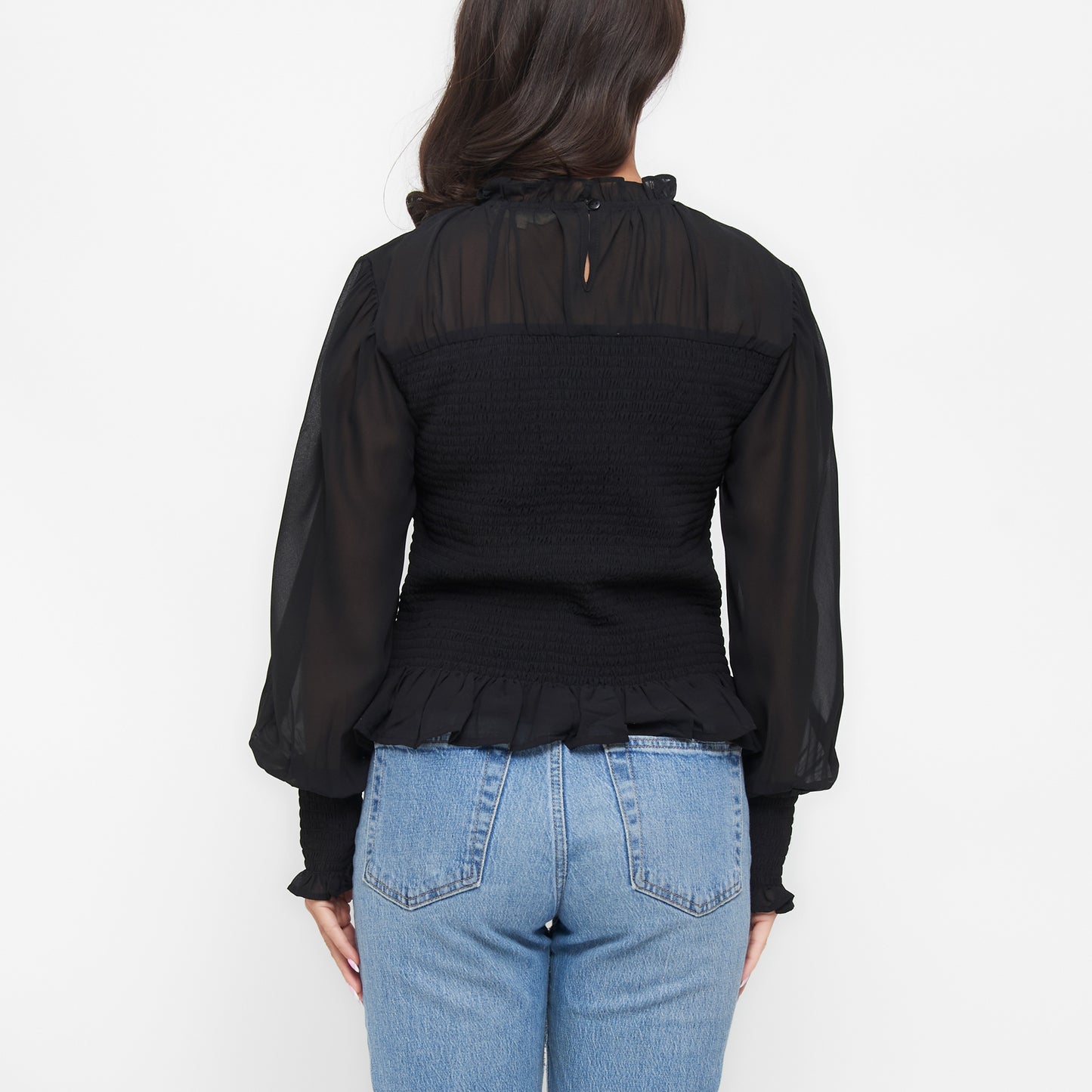 Hazel Smocked Georgette Long Sleeve Blouse