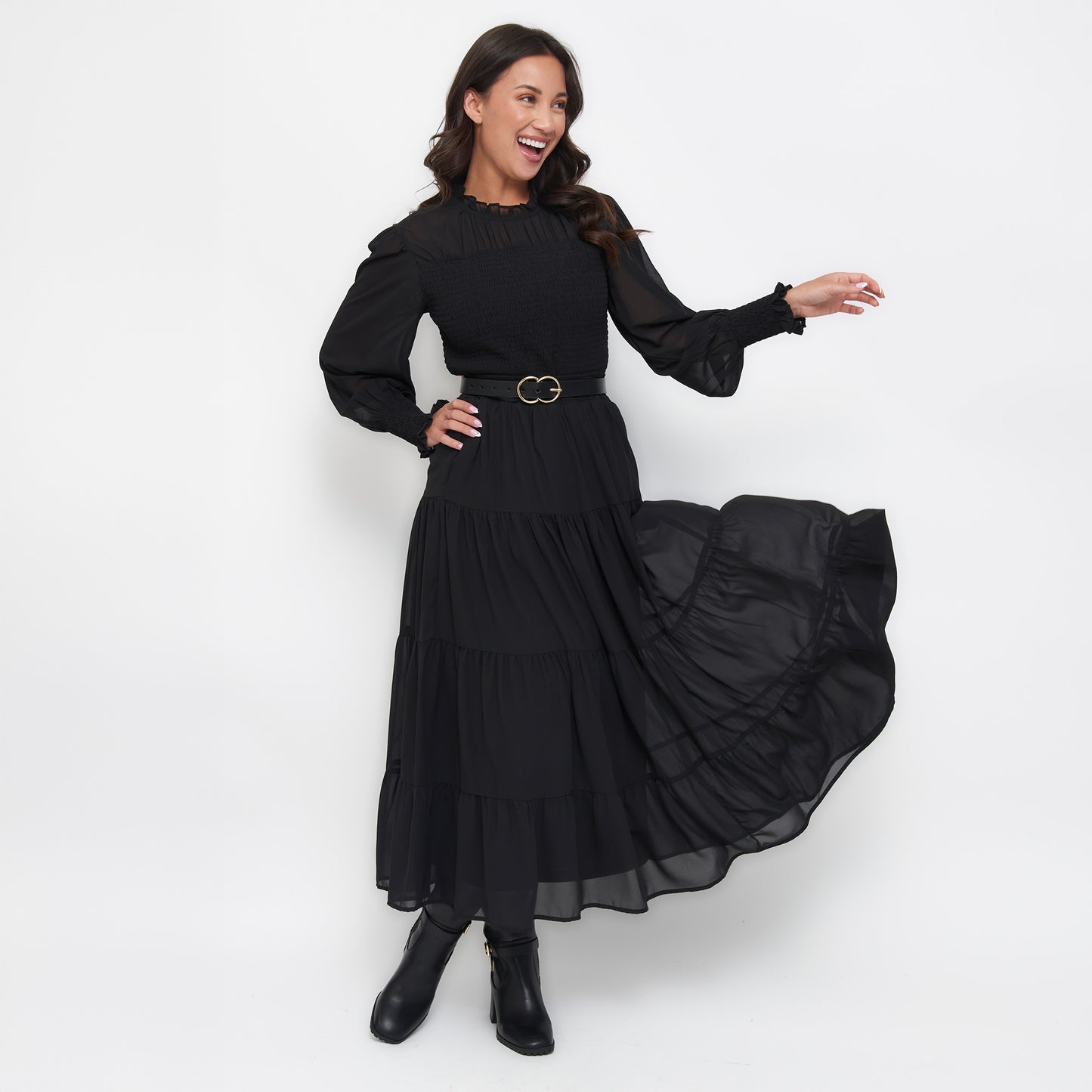 Hazel Smocked Georgette Long Sleeve Blouse