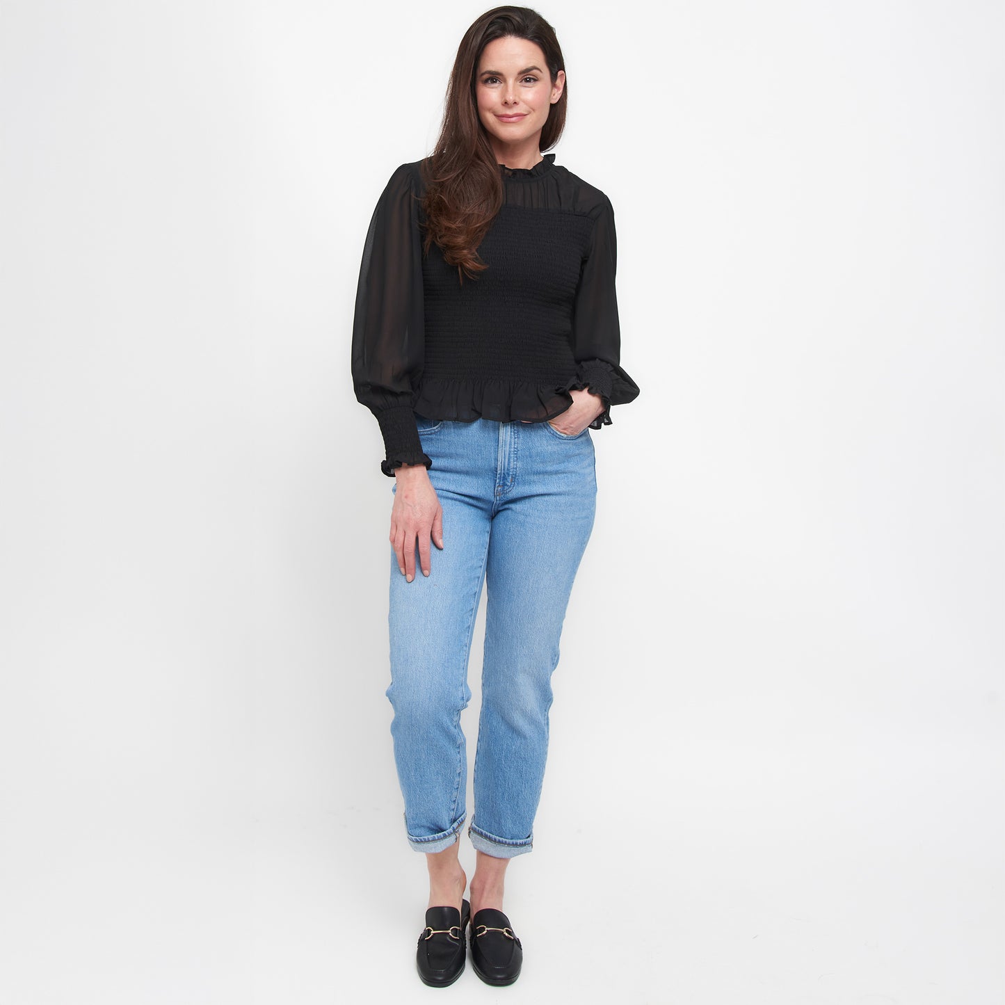 Hazel Smocked Georgette Long Sleeve Blouse
