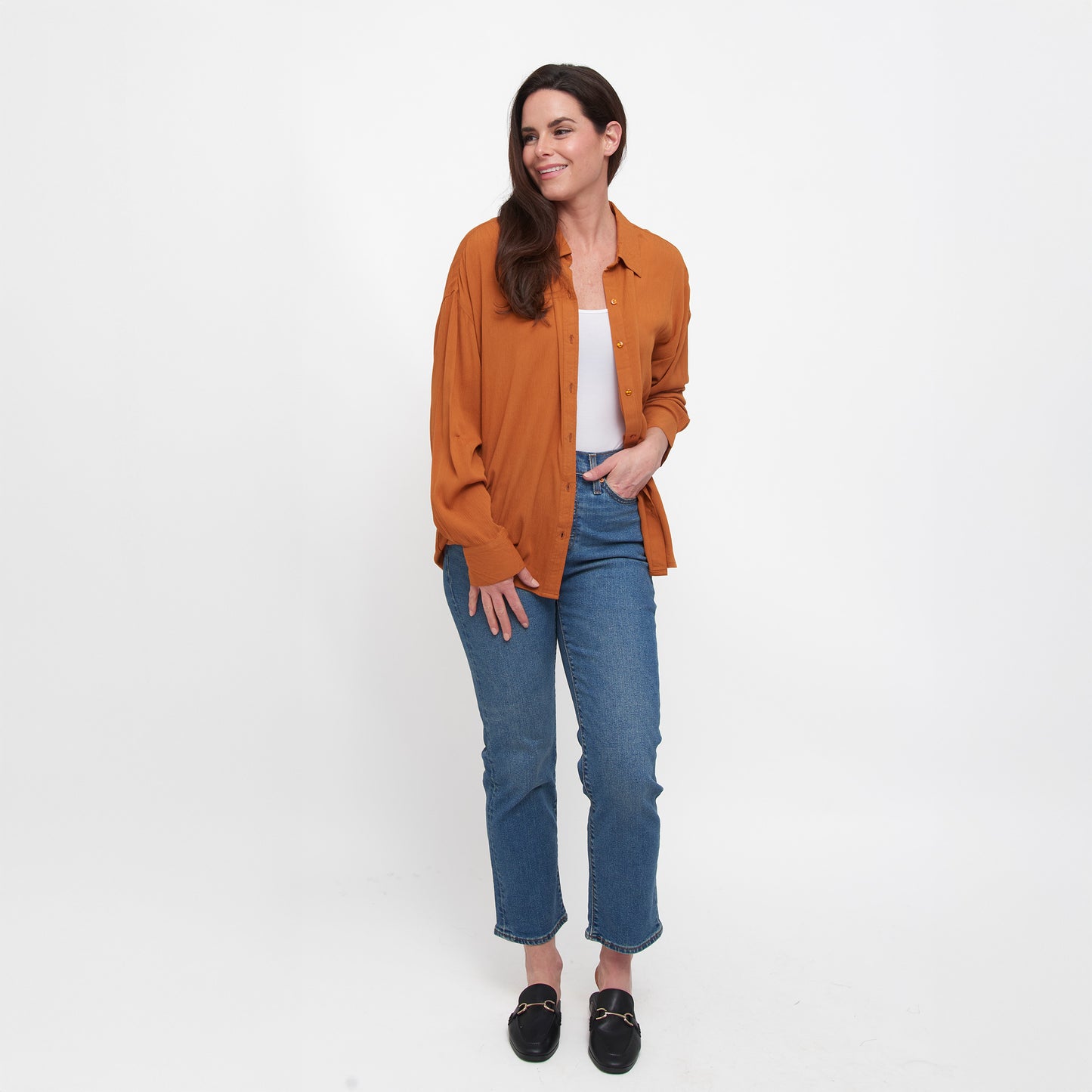 Reece Collared Long Sleeve Boyfriend Button Up Top