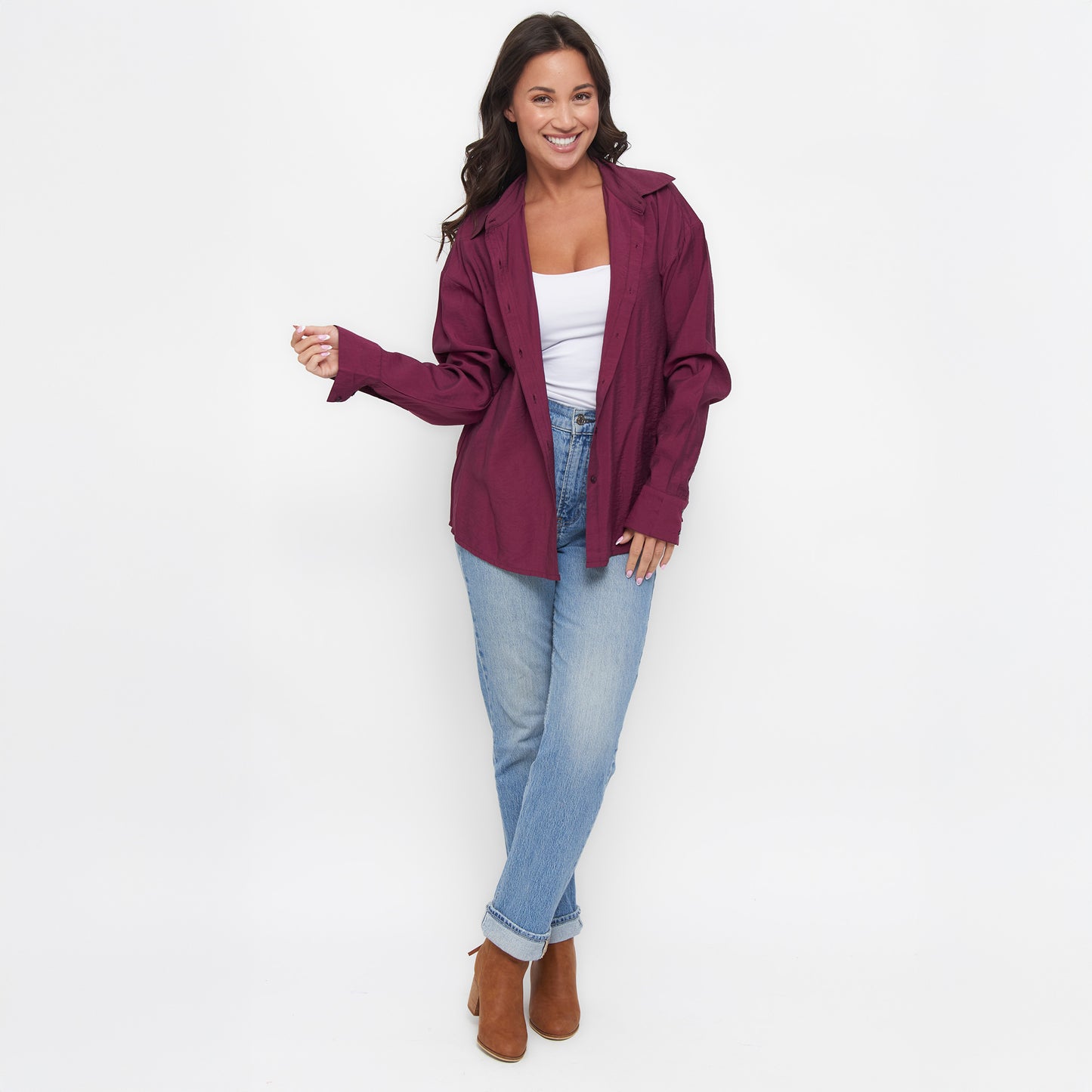 Reece Collared Long Sleeve Boyfriend Button Up Top