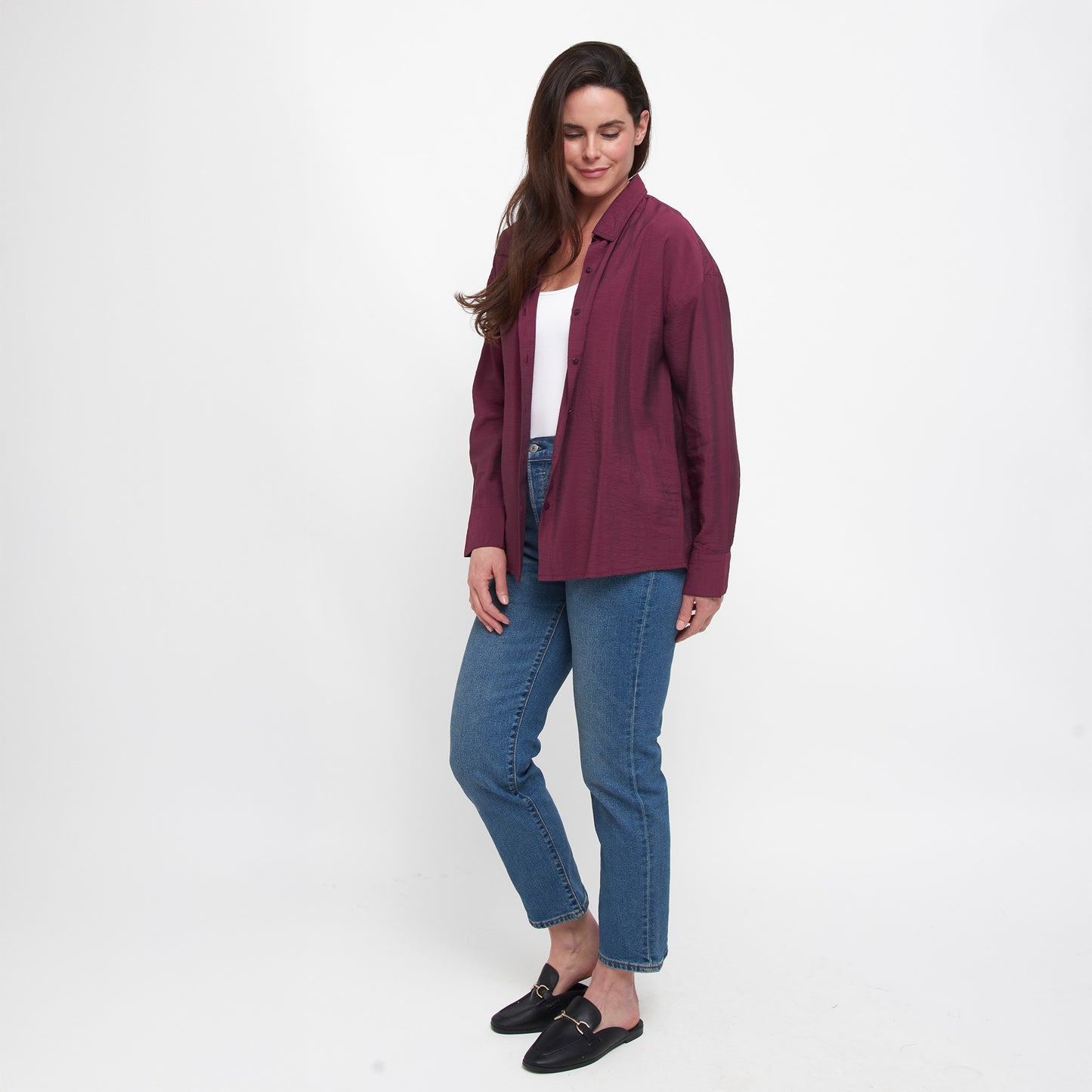 Reece Collared Long Sleeve Boyfriend Button Up Top