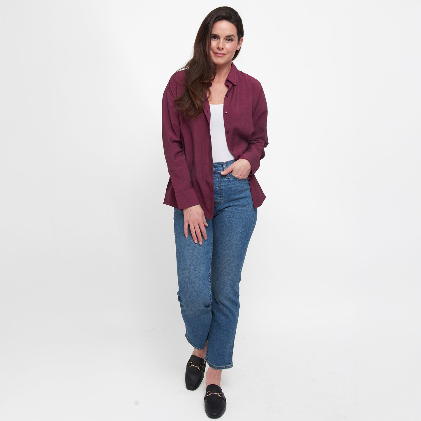 Reece Collared Long Sleeve Boyfriend Button Up Top