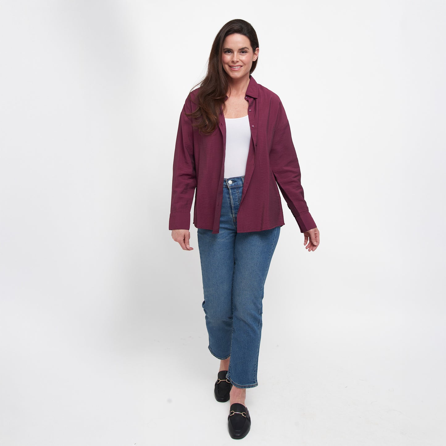 Reece Collared Long Sleeve Boyfriend Button Up Top