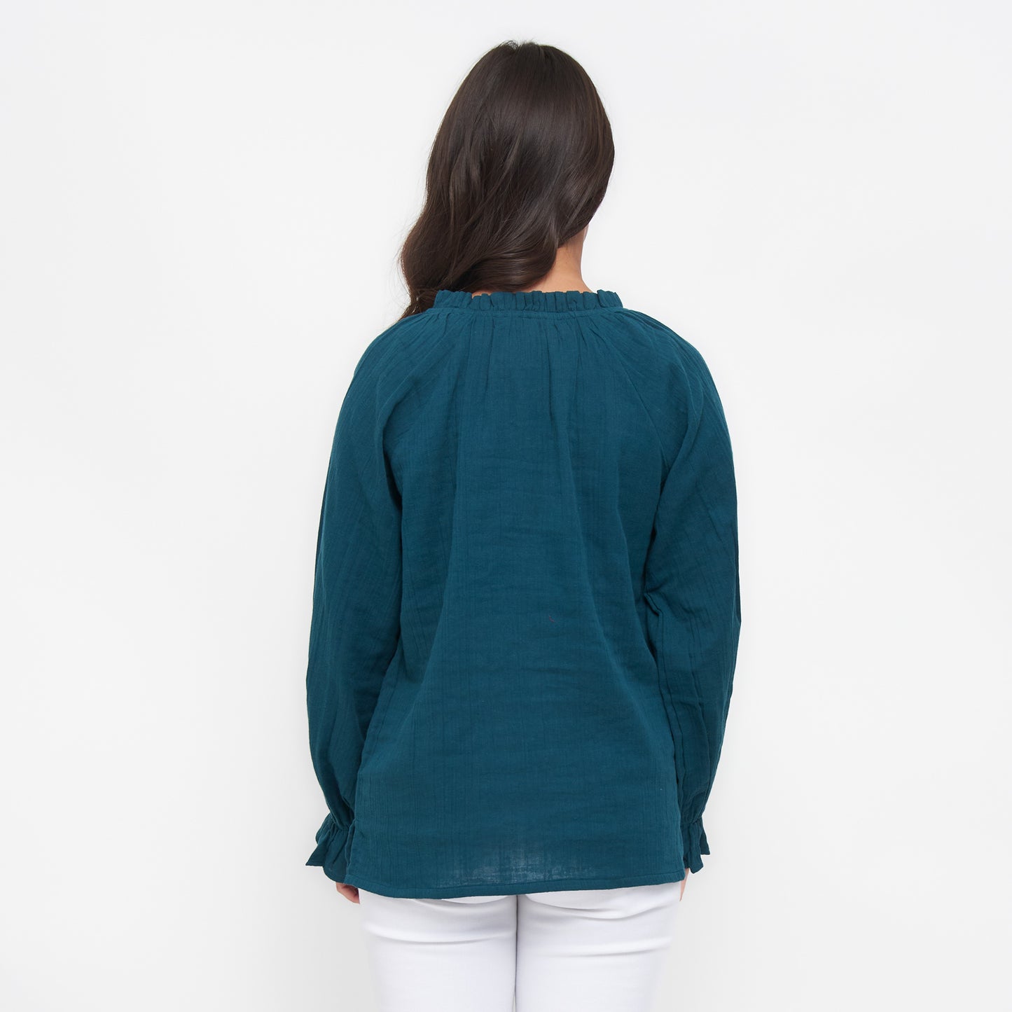 Jasmine Cotton Gauze V-Neck Long Sleeve Blouse