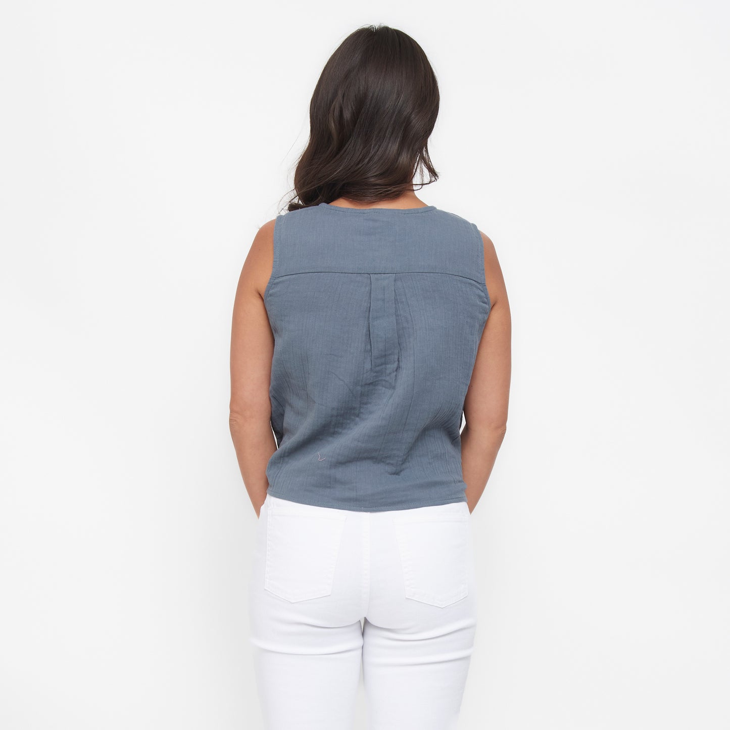 Jasmine Cotton Gauze Button Up Scoop Neck Tank Top