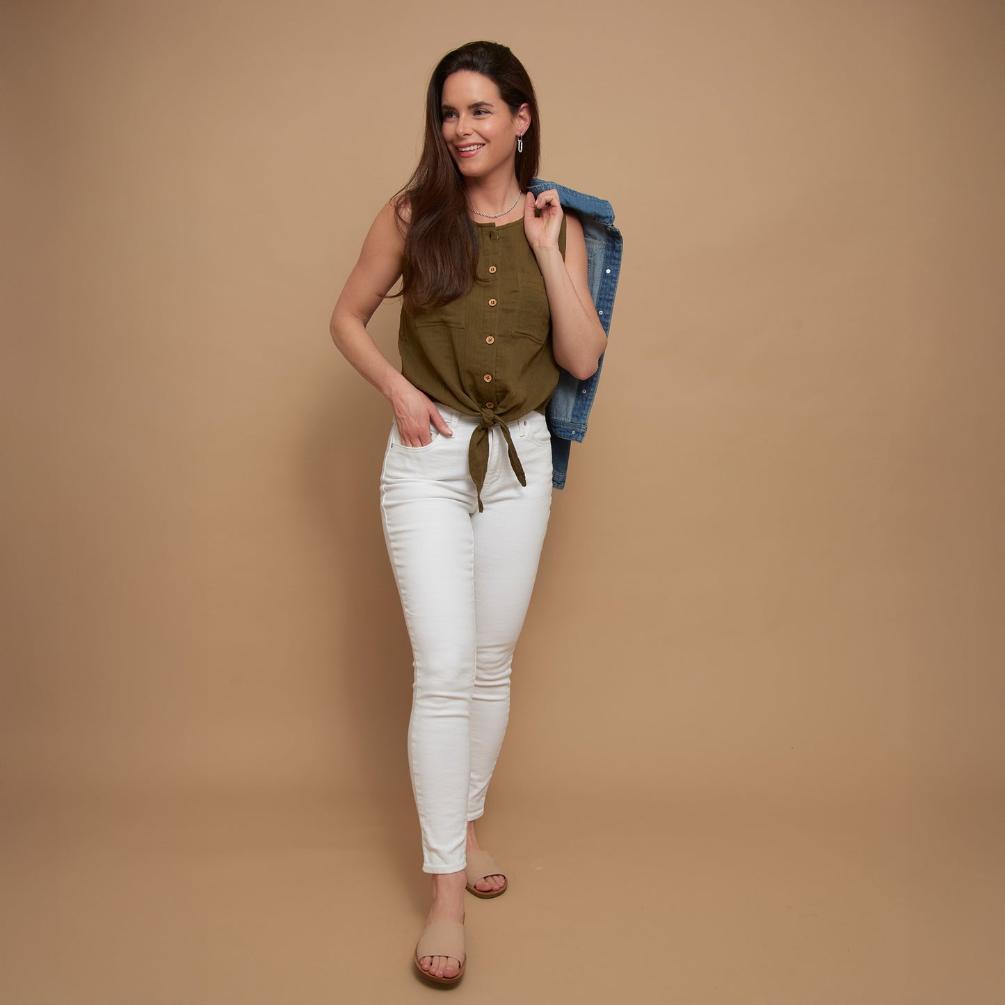 Jasmine Cotton Gauze Button Up Scoop Neck Tank Top