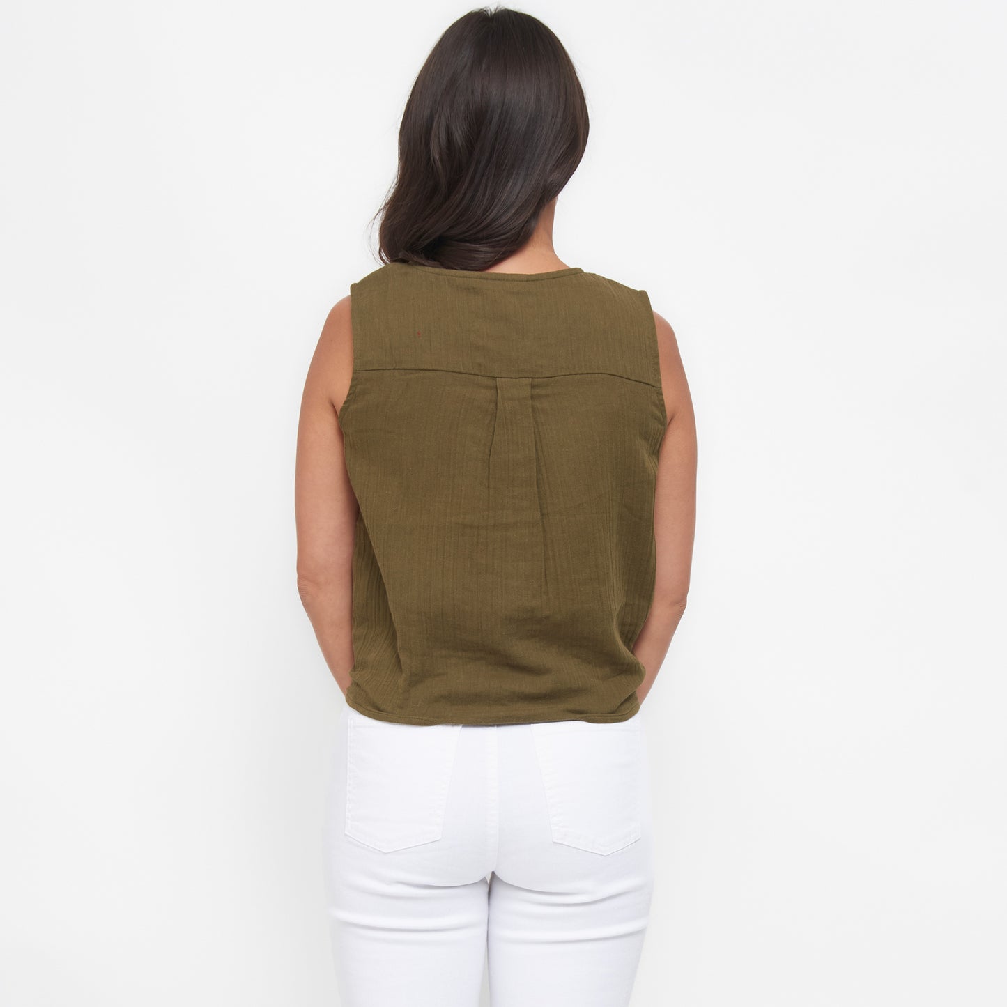 Jasmine Cotton Gauze Button Up Scoop Neck Tank Top