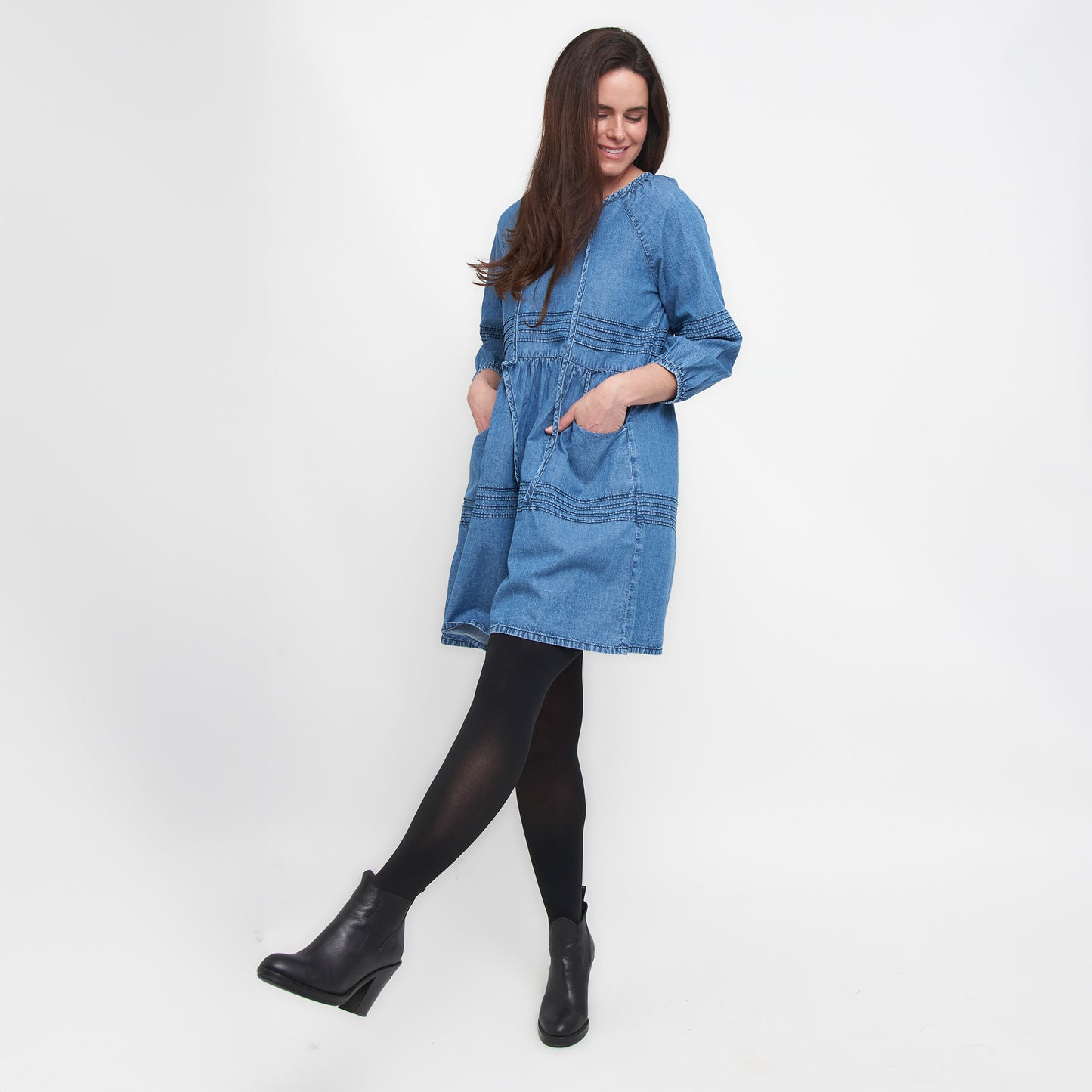 Micah Scoop Neck 3/4 Sleeve Cotton Babydoll Dress