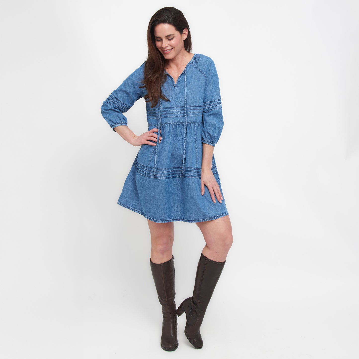 Micah Scoop Neck 3/4 Sleeve Cotton Babydoll Dress