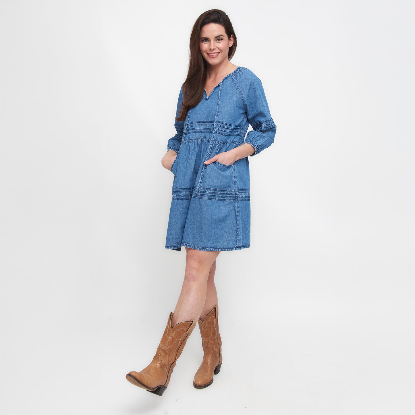 Micah Scoop Neck 3/4 Sleeve Cotton Babydoll Dress